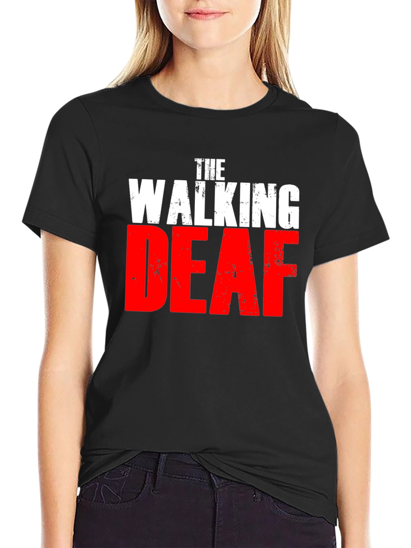 Black The Walking Deaf Funny T-Shirt view 2