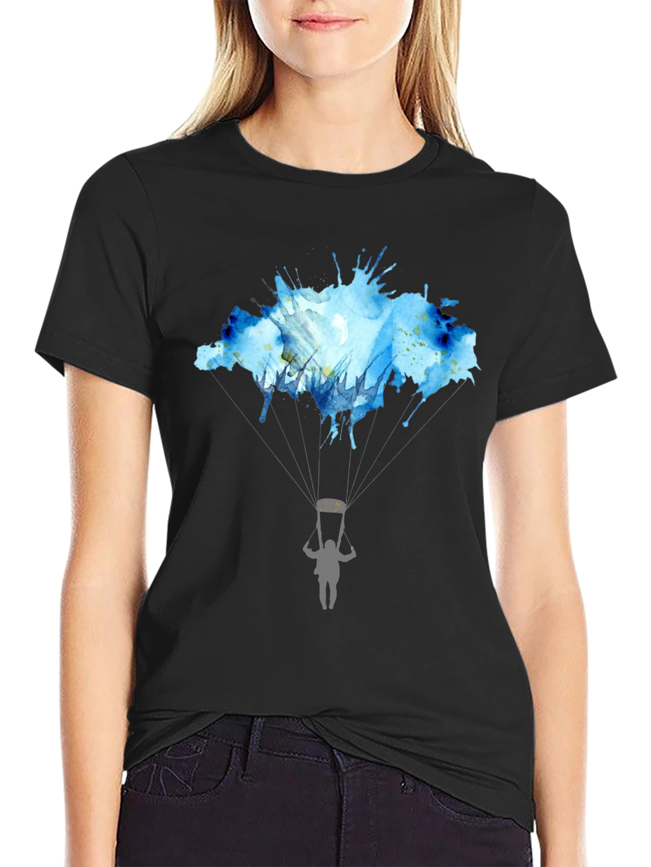 Black Watercolor Skydiving T-Shirt view 2