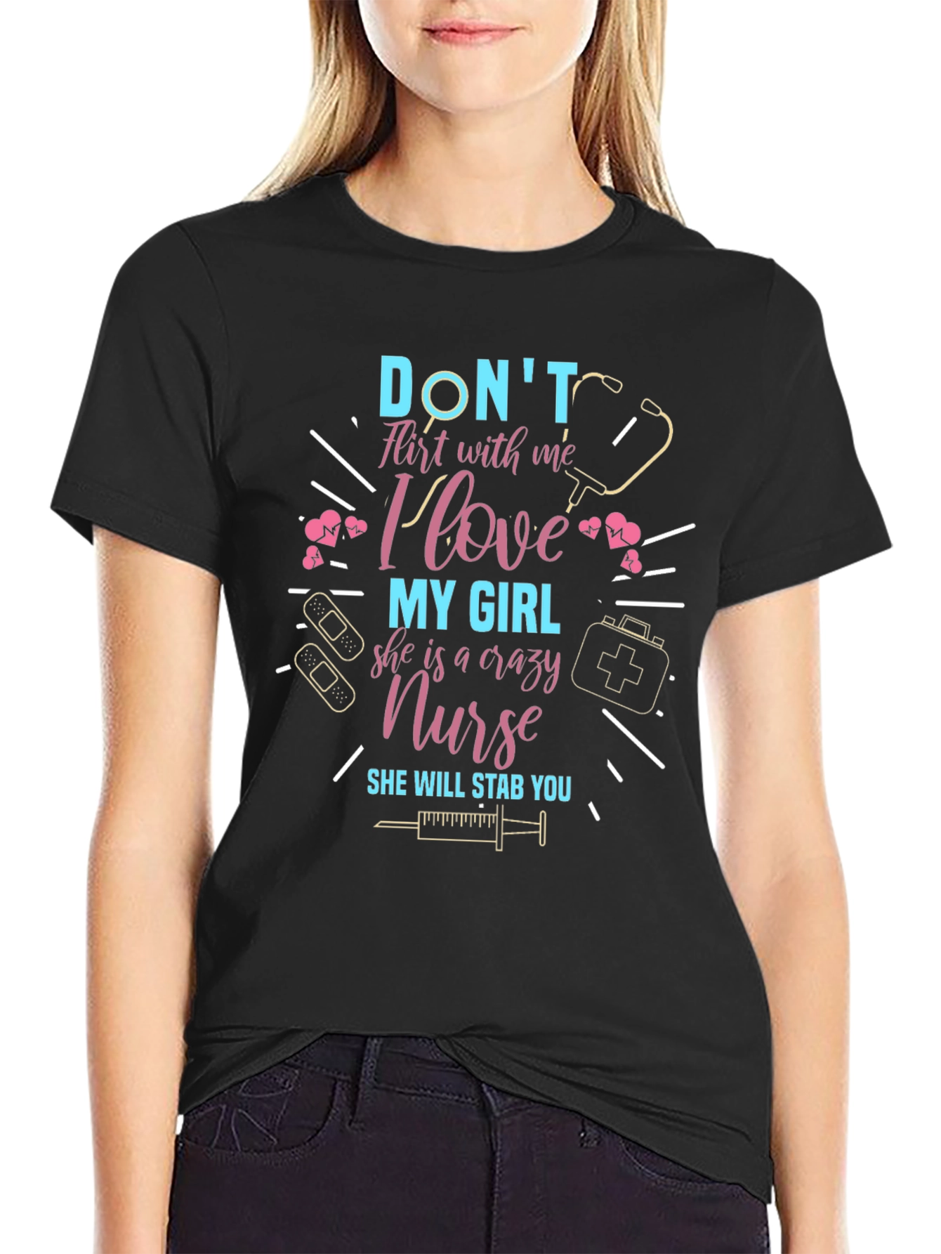 Black Crazy Nurse T-Shirt - Don't Flirt With Me view 2