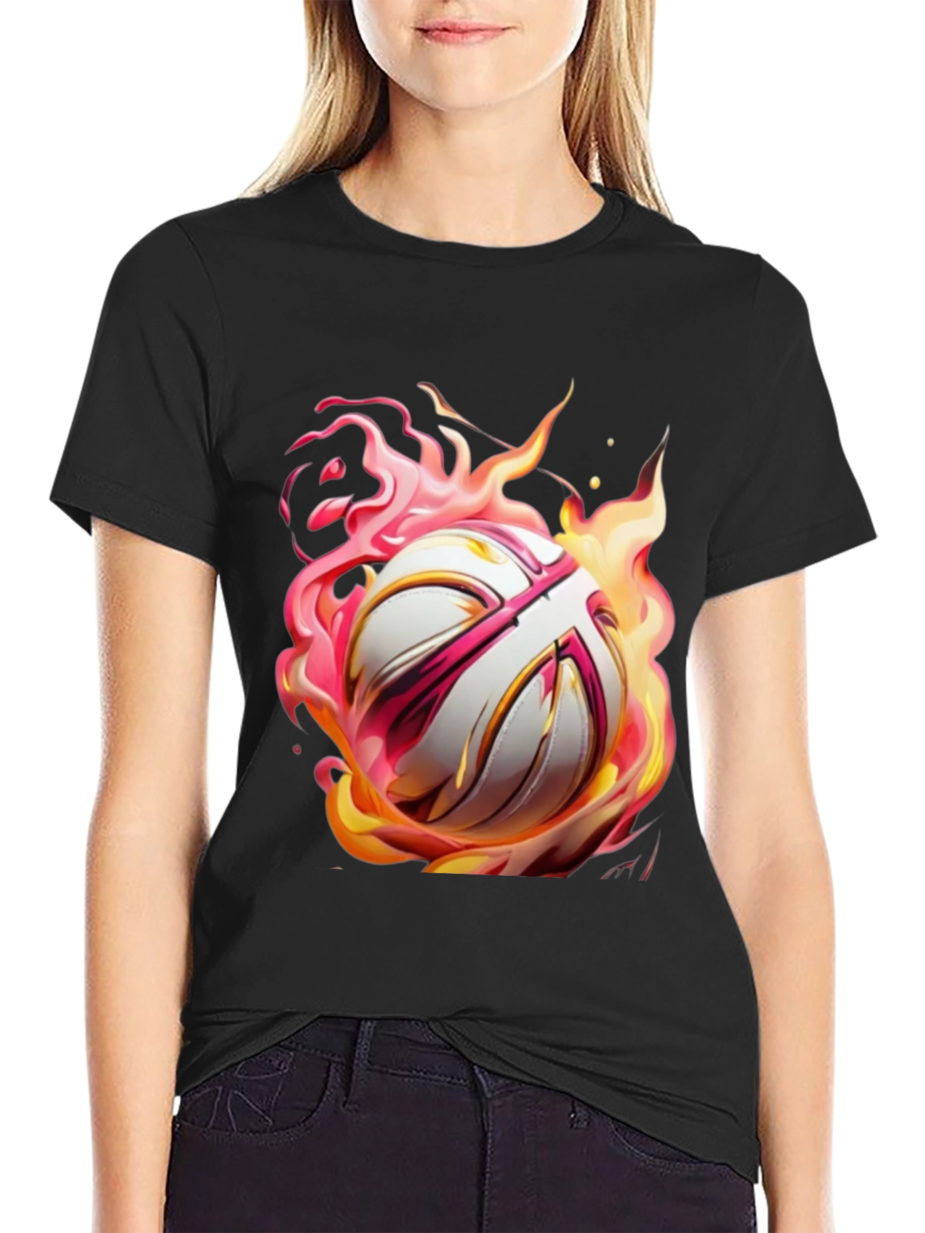 Black Flaming Ball Graphic Tee - Bold Style view 2