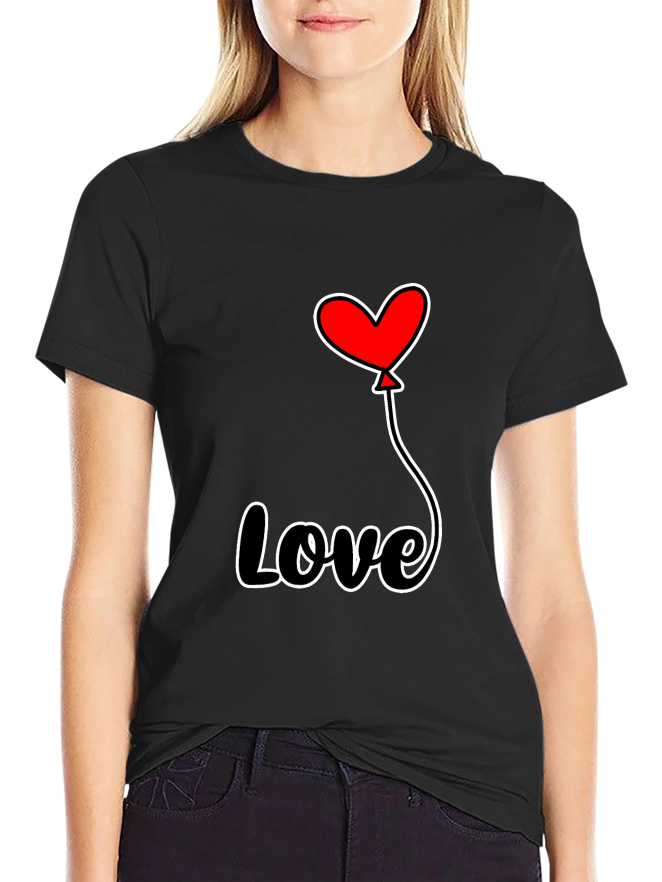 Black Love Heart Balloon Graphic Tee view 2
