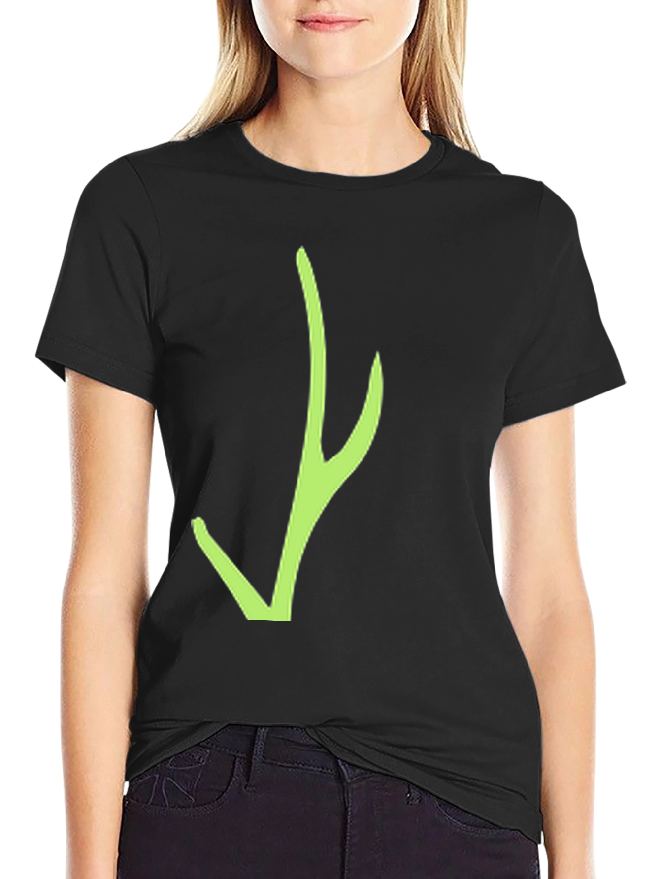 Black Black T-Shirt with Green Abstract Design view 2