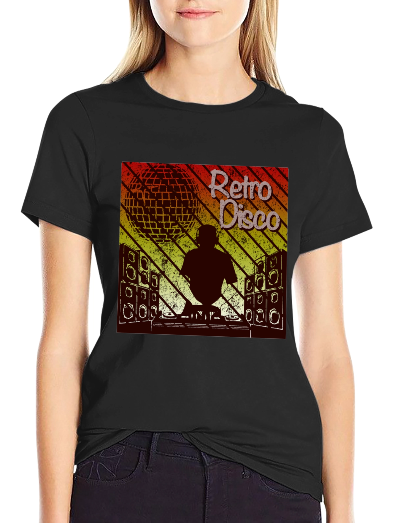 Black Retro Disco DJ Graphic T-Shirt view 2