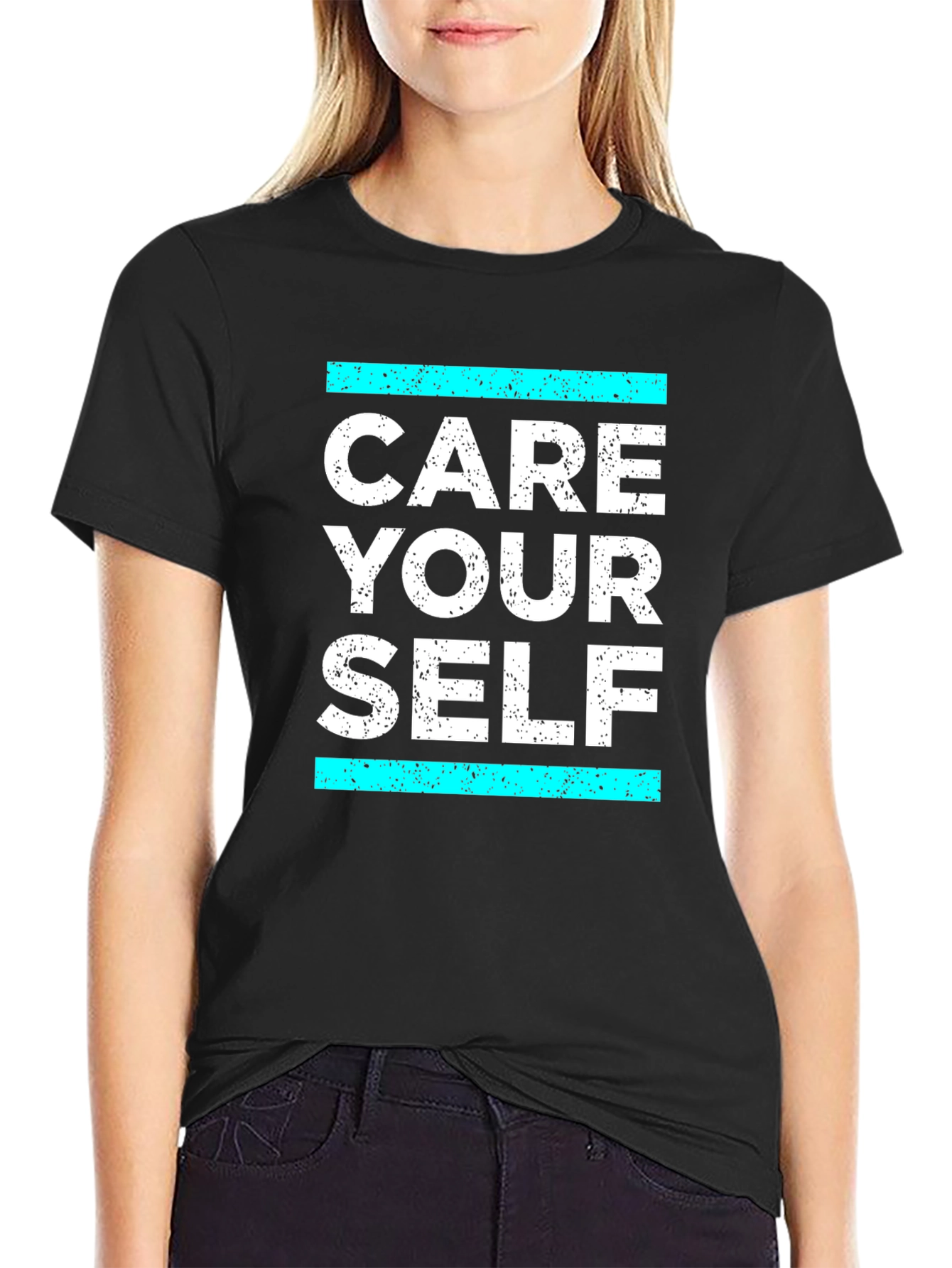 Black Care Your Self T-Shirt - Black Graphic Tee view 2