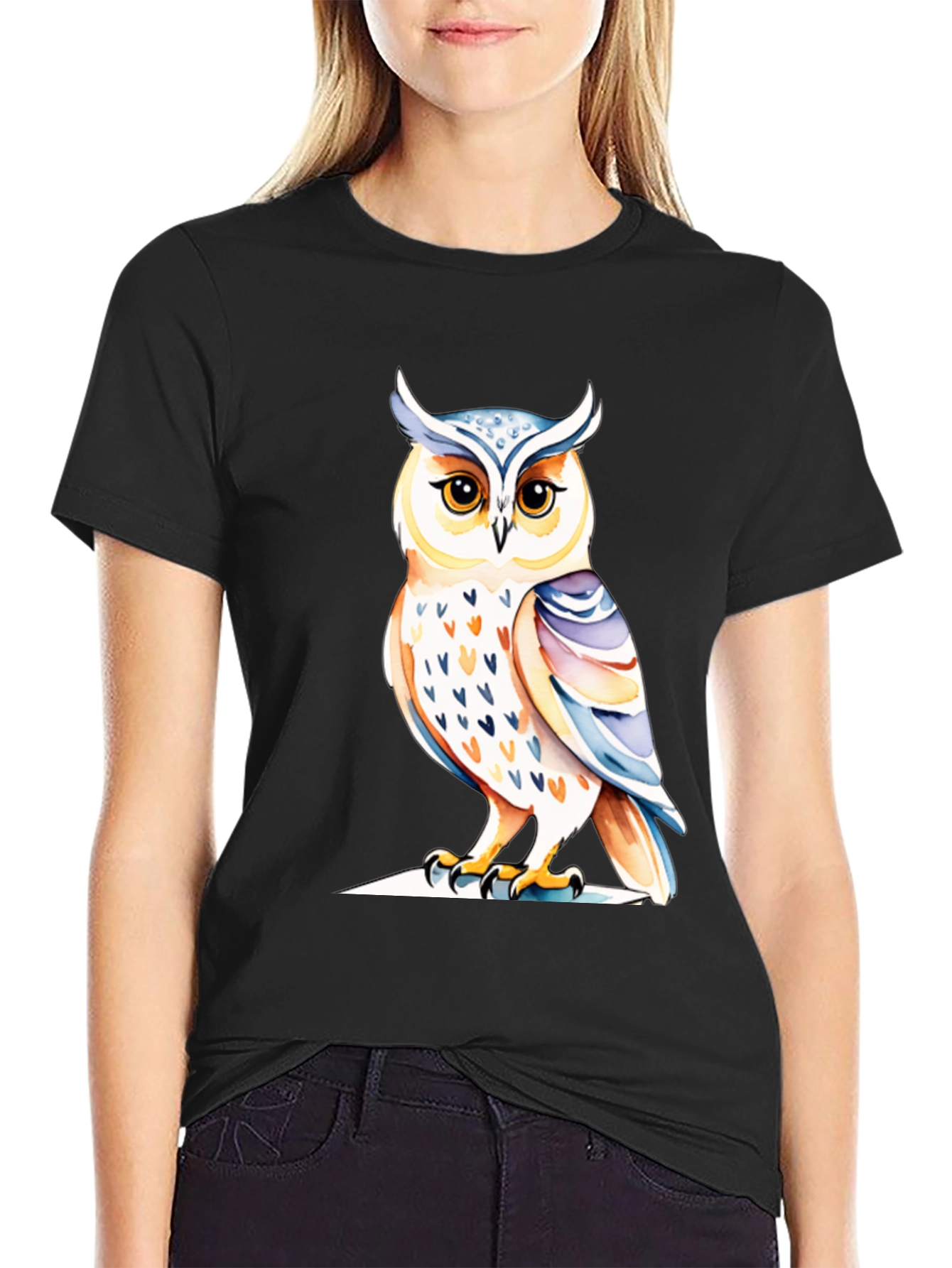 Black Black Owl Graphic Tee - Unique Bird Design view 2