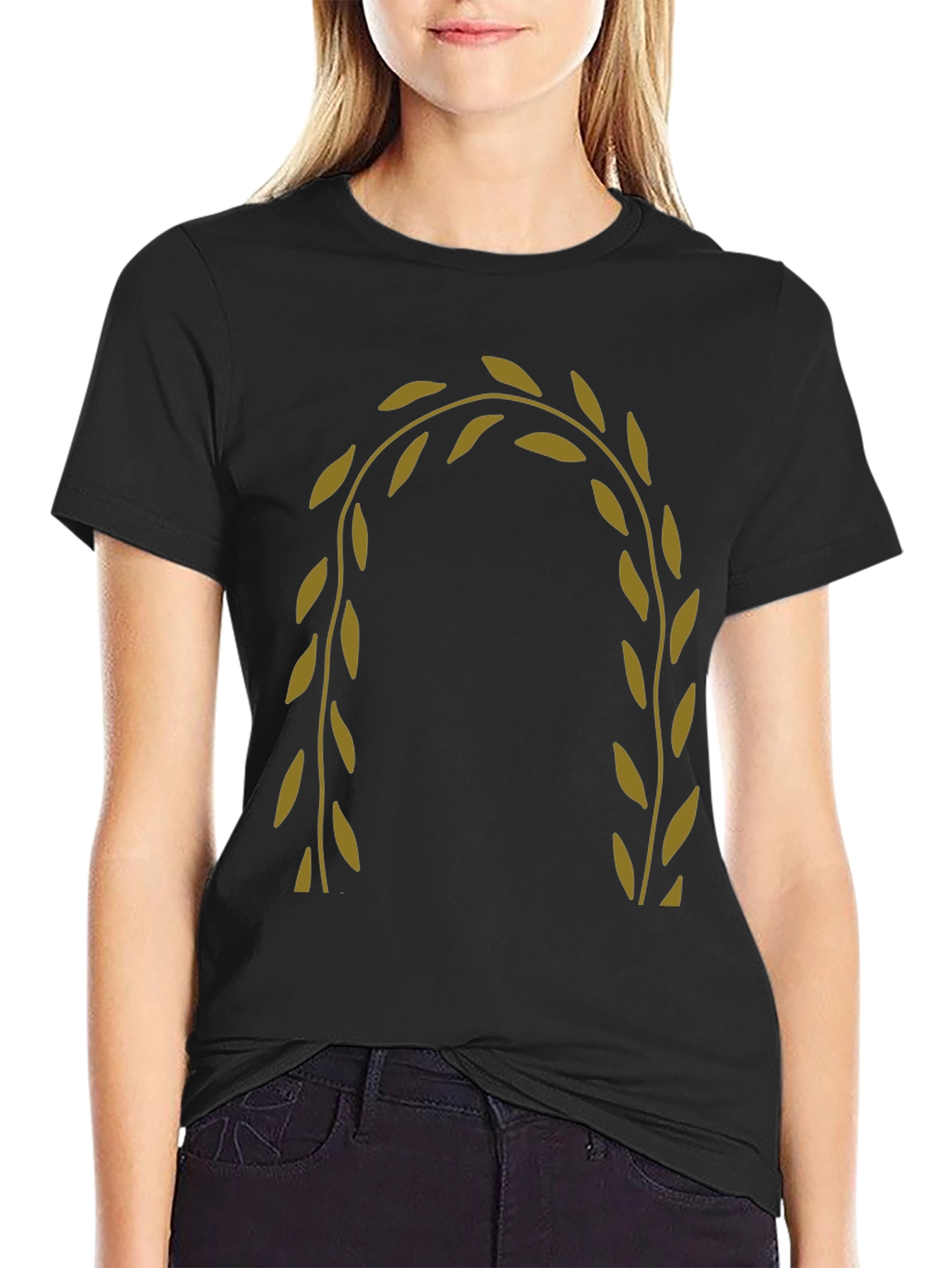 Black Men's Black T-Shirt with Olive Branch Design view 2