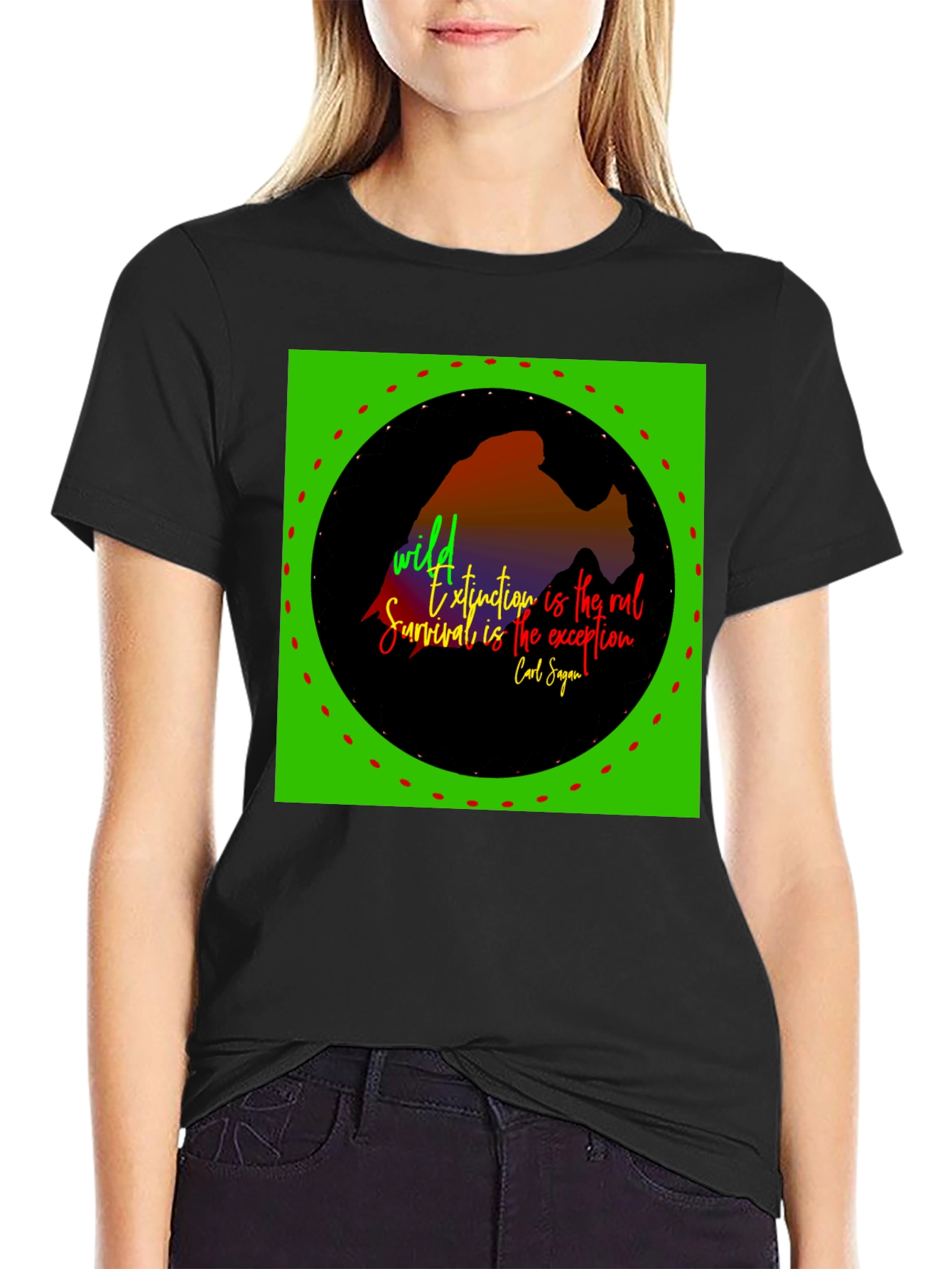Black Nature Quote T-Shirt - Wild Extinction Carl Sagan view 2