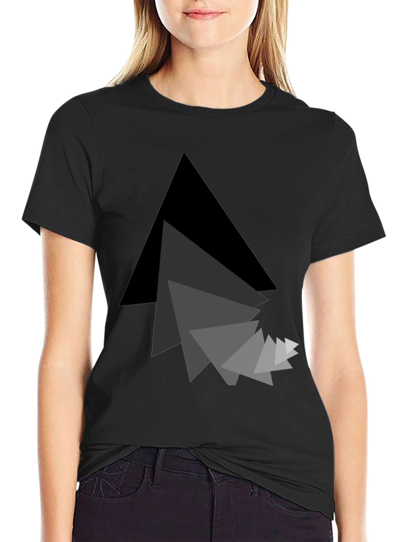 Black Abstract Triangle Graphic Black T-Shirt view 2