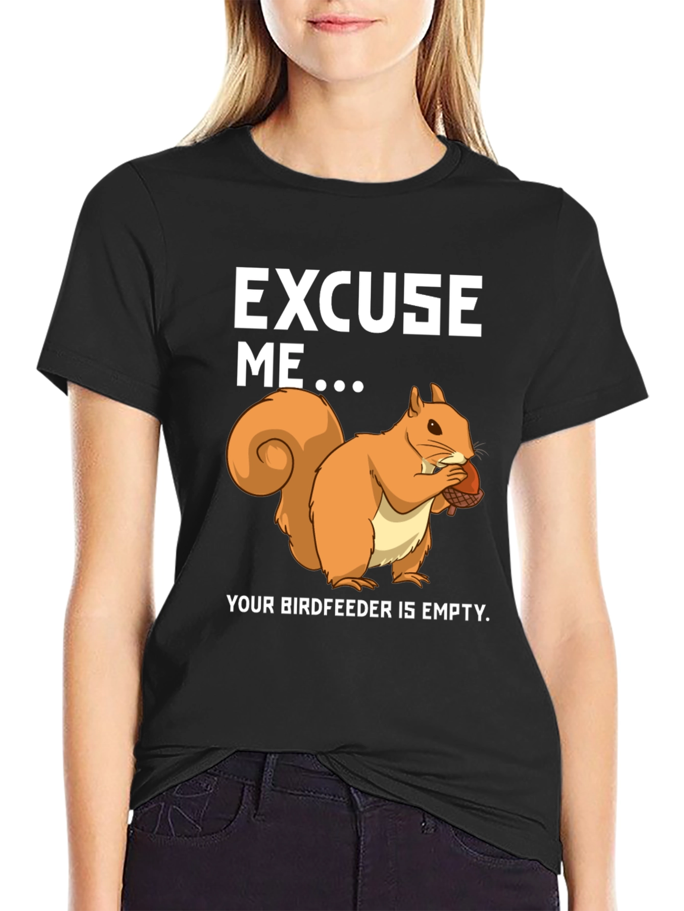 Black Funny Squirrel Birdfeeder T-Shirt view 2