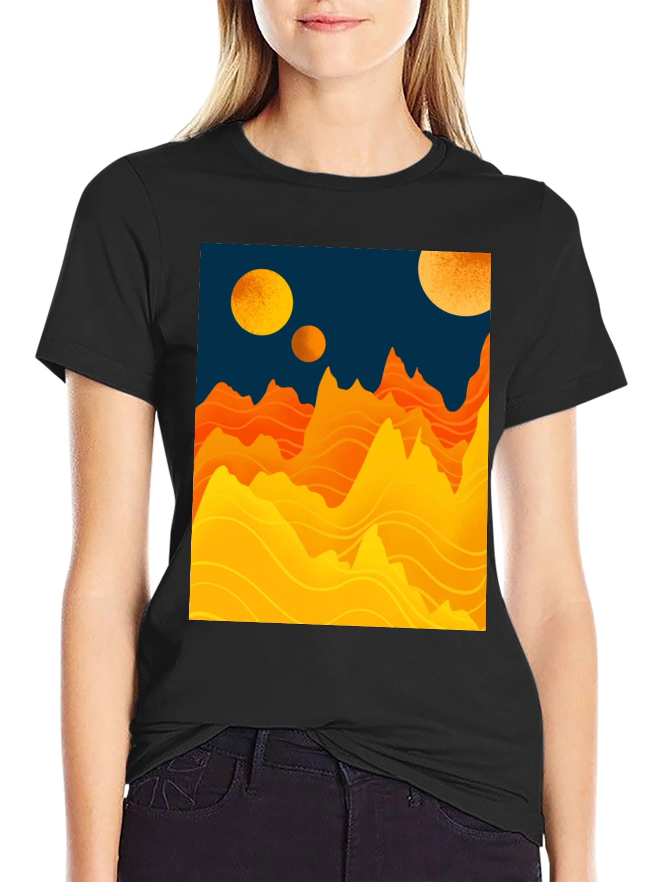 Black Planetary Graphic Tee - Sci-Fi Mountainscape Design view 2