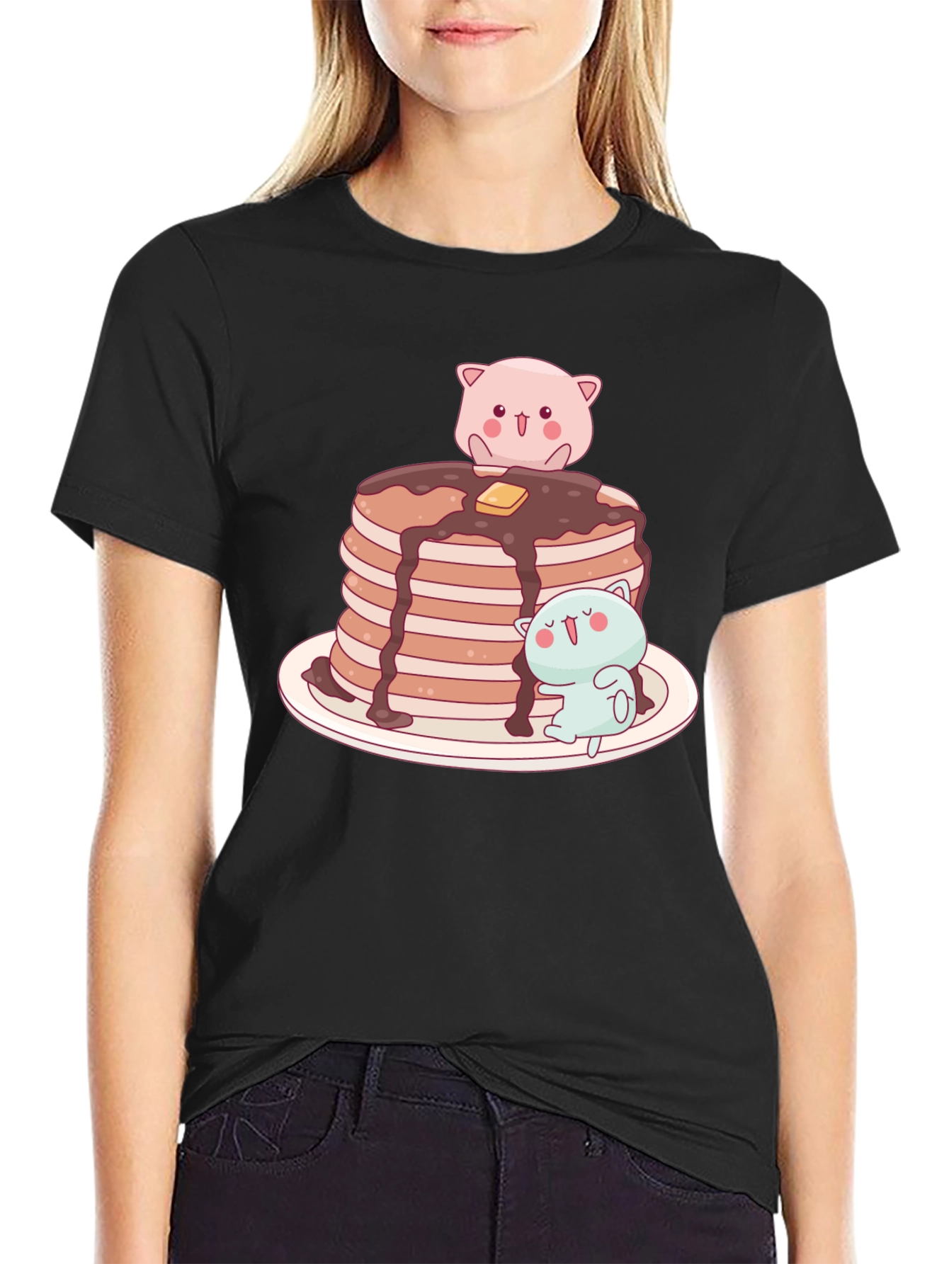 Black Pancake Stack Kawaii T-Shirt view 2