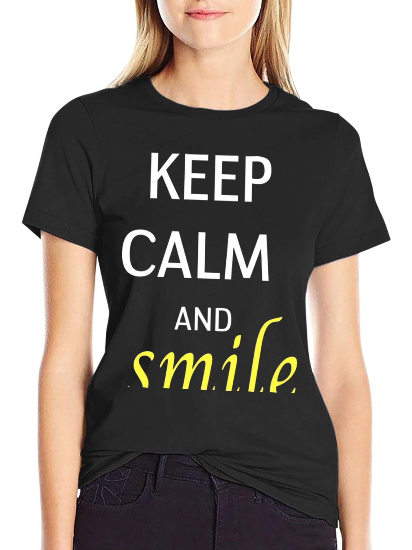 Black Keep Calm and Smile Men's Graphic Tee view 2