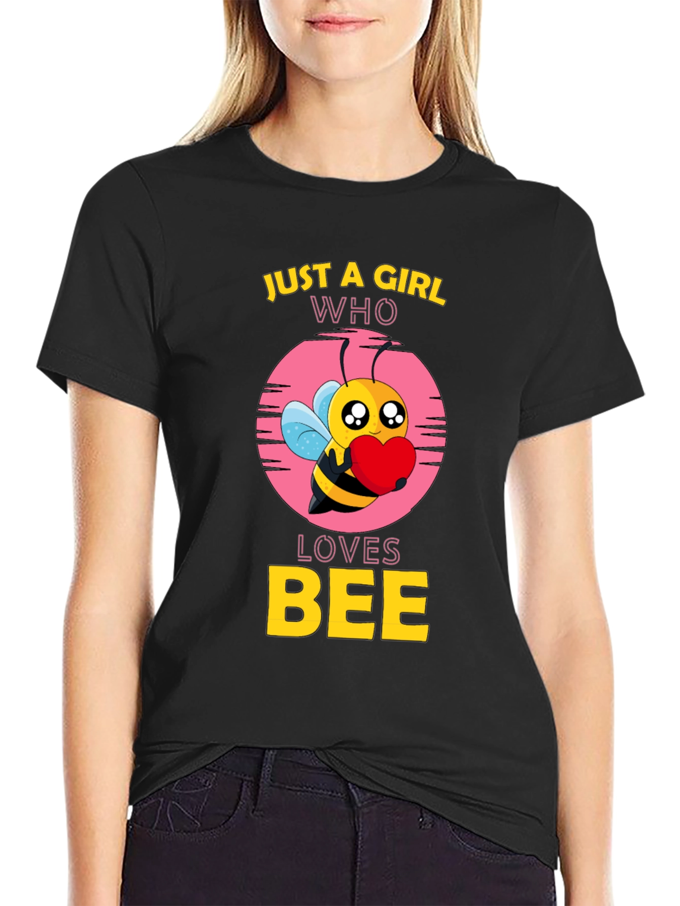 Black Just A Girl Who Loves Bee Black T-Shirt view 2