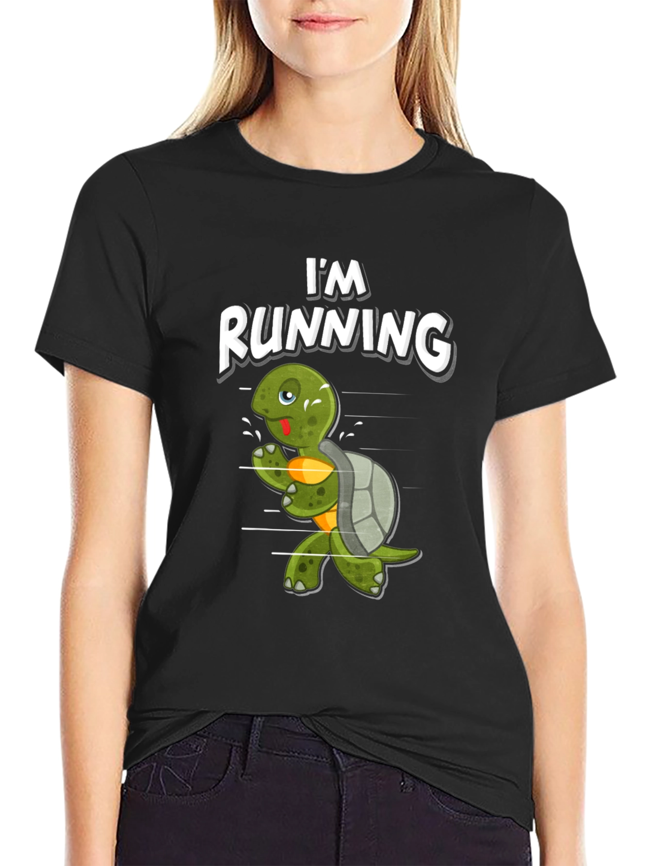 Black Running Turtle Graphic Tee - Fun Novelty Shirt view 2