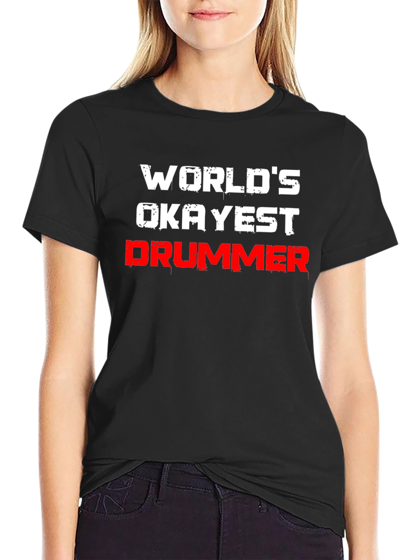 Black World's Okayest Drummer T-Shirt - Black view 2