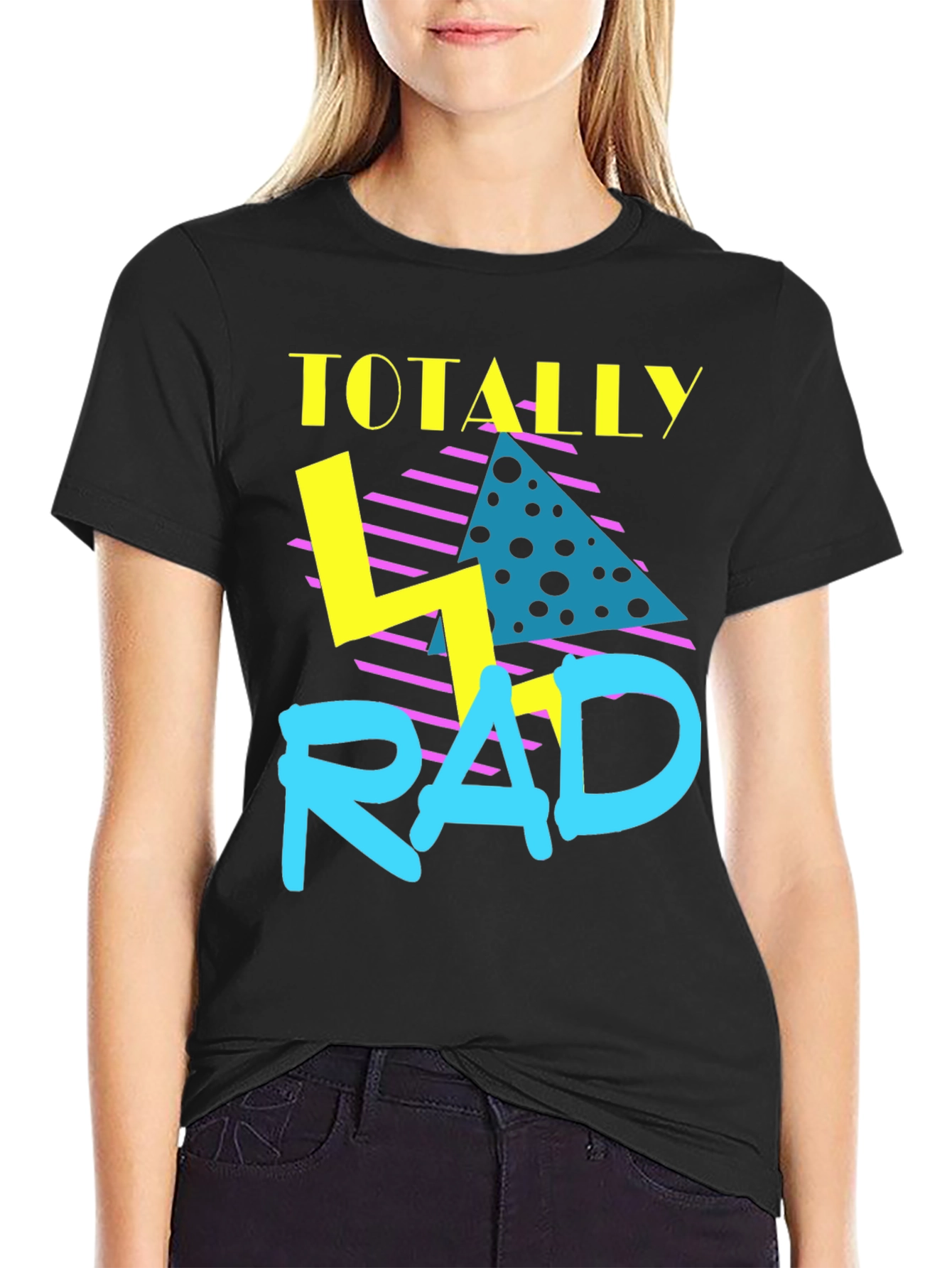 Black Totally Rad Retro Graphic Tee - 80s Throwback T-Shirt view 2