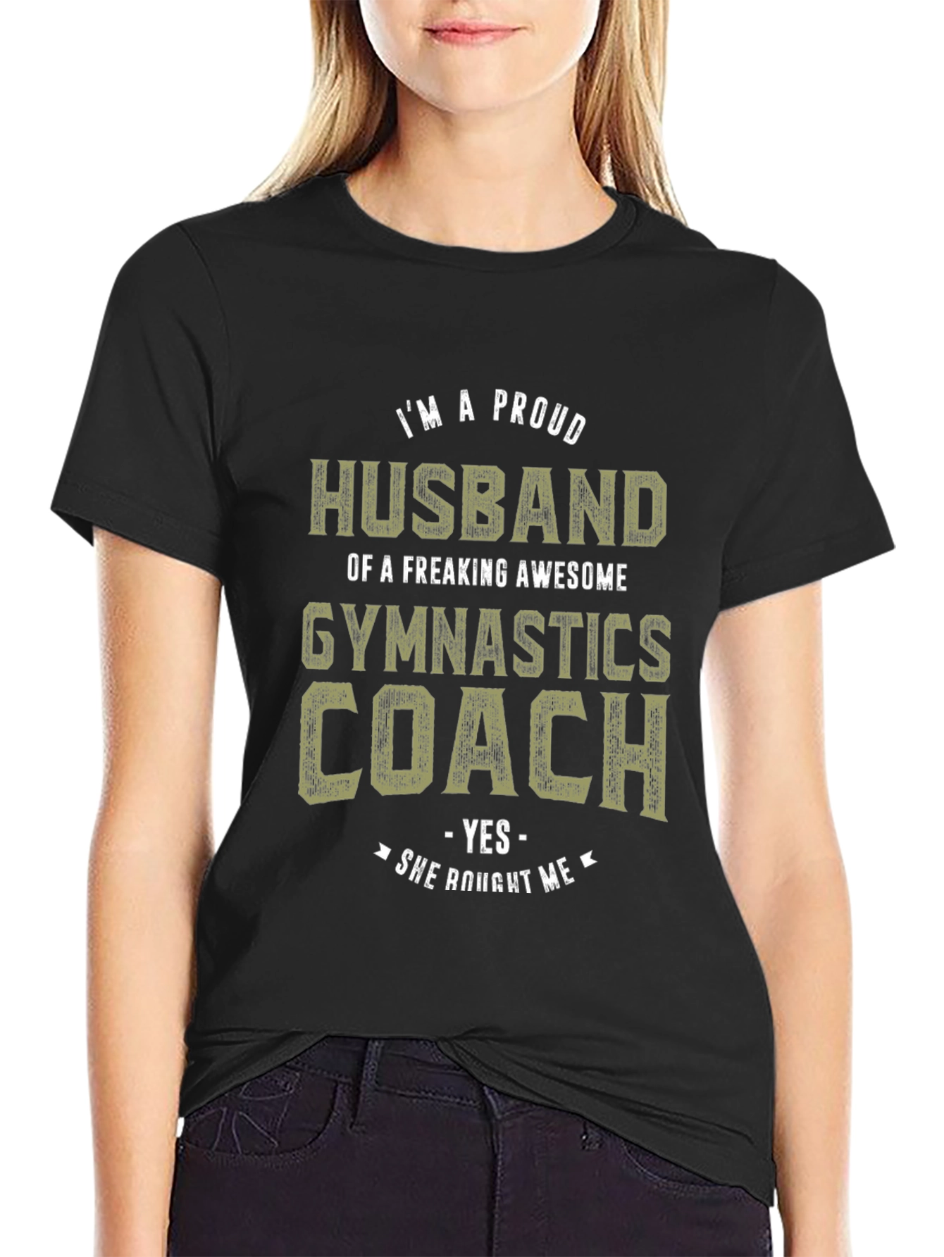 Black Proud Husband Gymnastics Coach Graphic Tee view 2