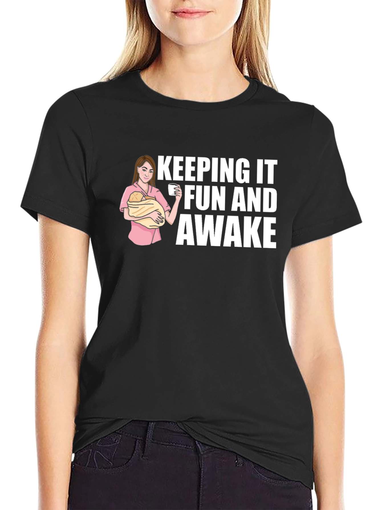 Black Keeping It Fun and Awake Graphic Tee view 2