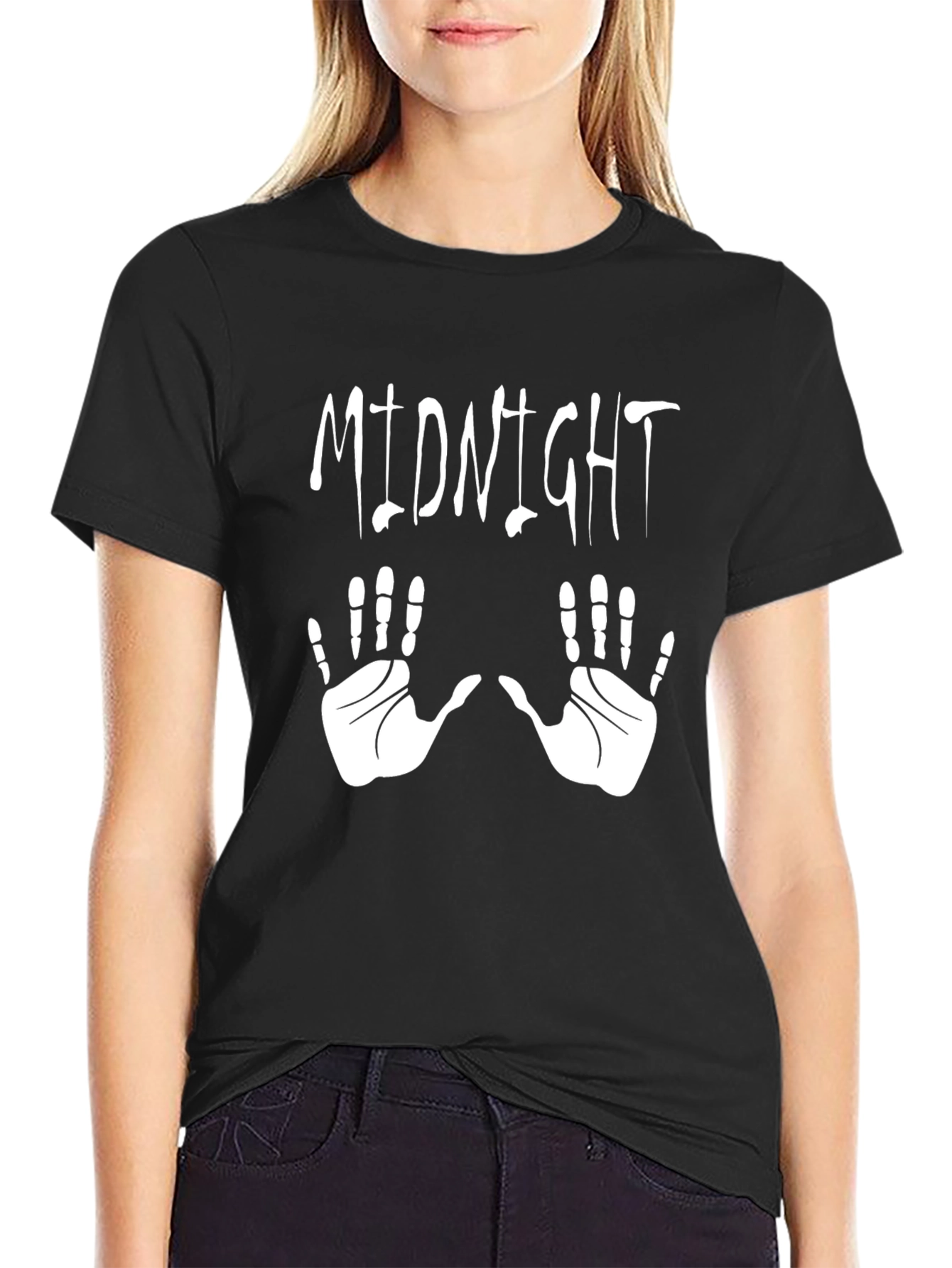 Black Midnight Hands Graphic Tee - Black Cotton T-Shirt view 2