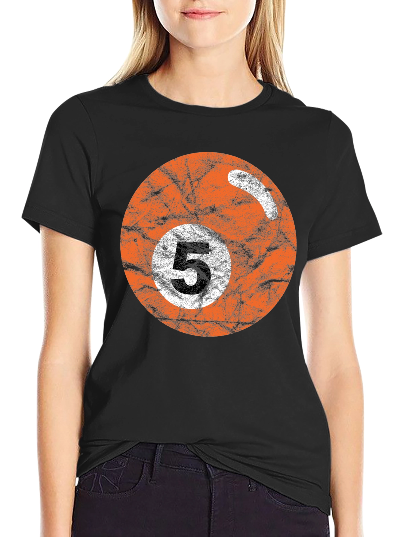 Black Retro Billiards 5 Ball Graphic Tee view 2
