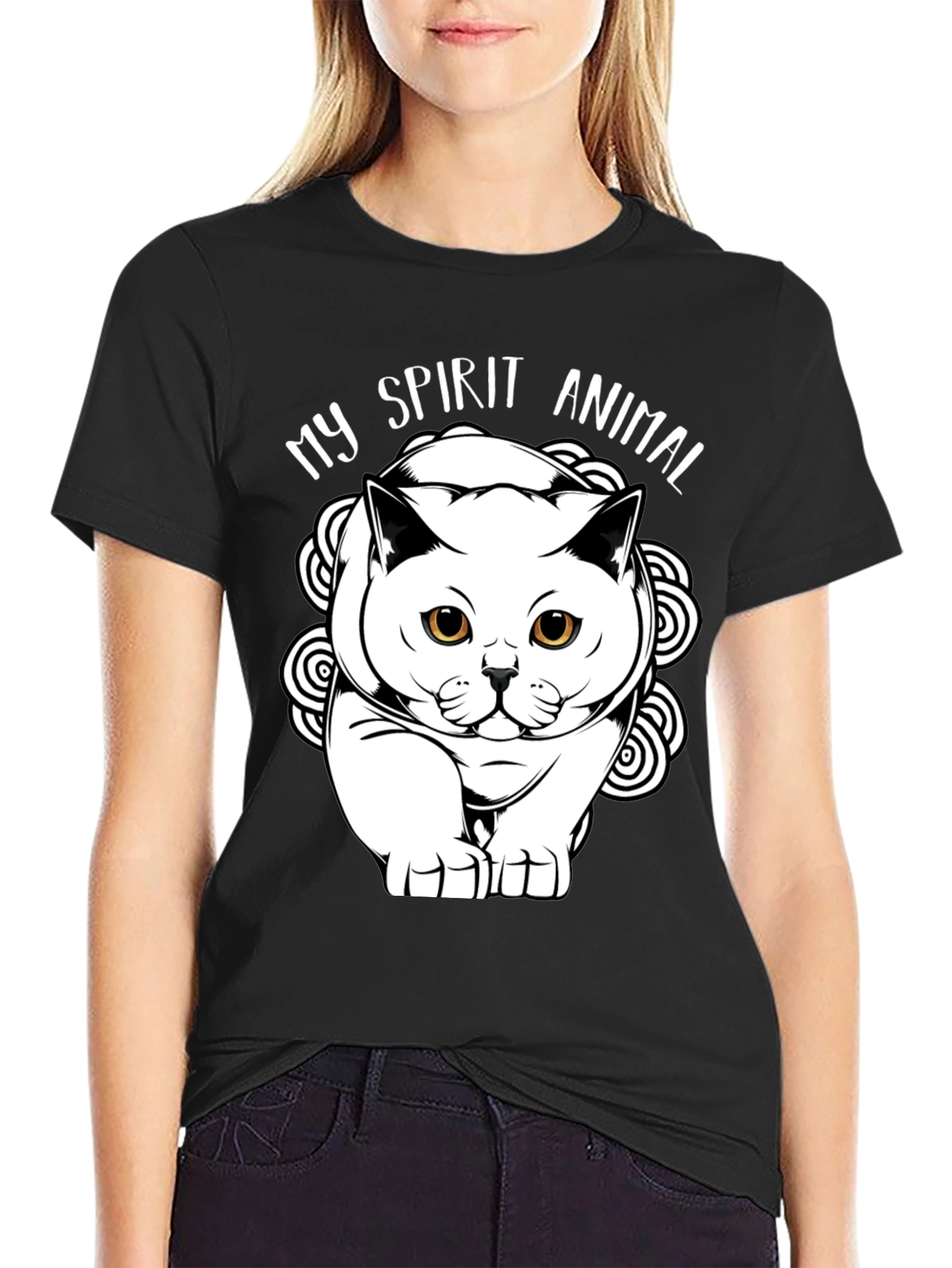 Black My Spirit Animal Cat Graphic T-Shirt view 2
