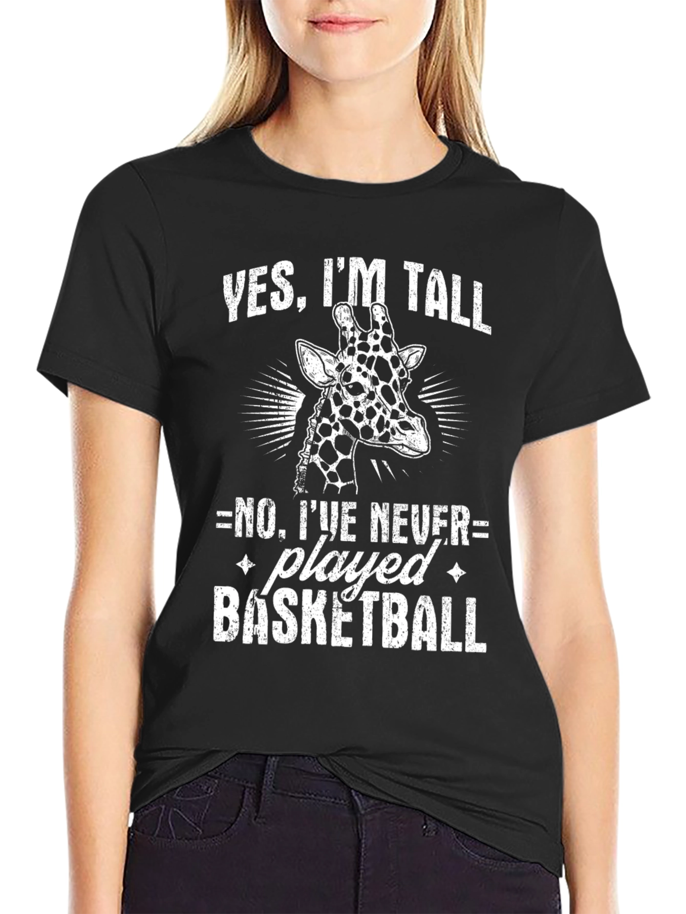 Black Funny Giraffe T-Shirt - Yes I'm Tall Basketball Tee view 2