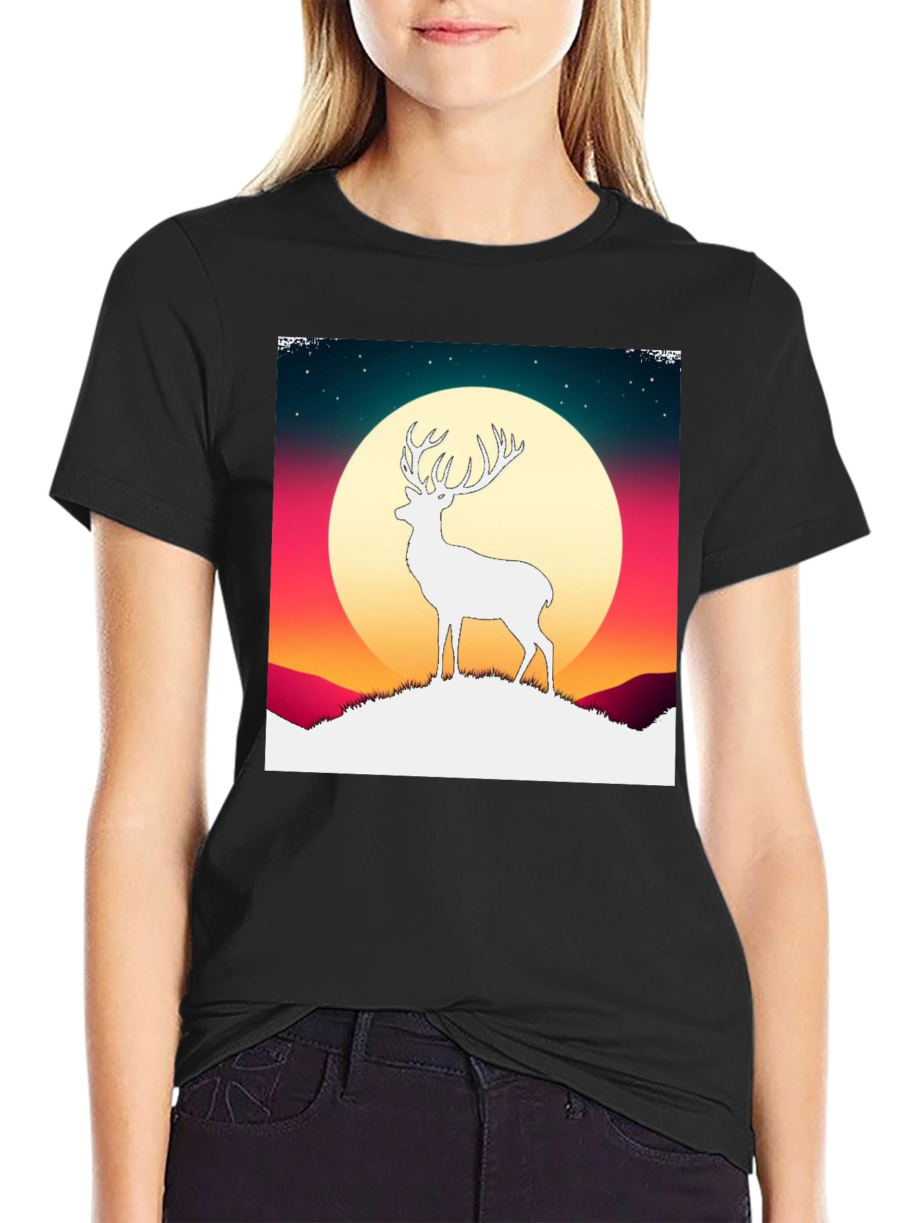 Black Deer Silhouette Graphic Tee - Men's Black T-Shirt view 2
