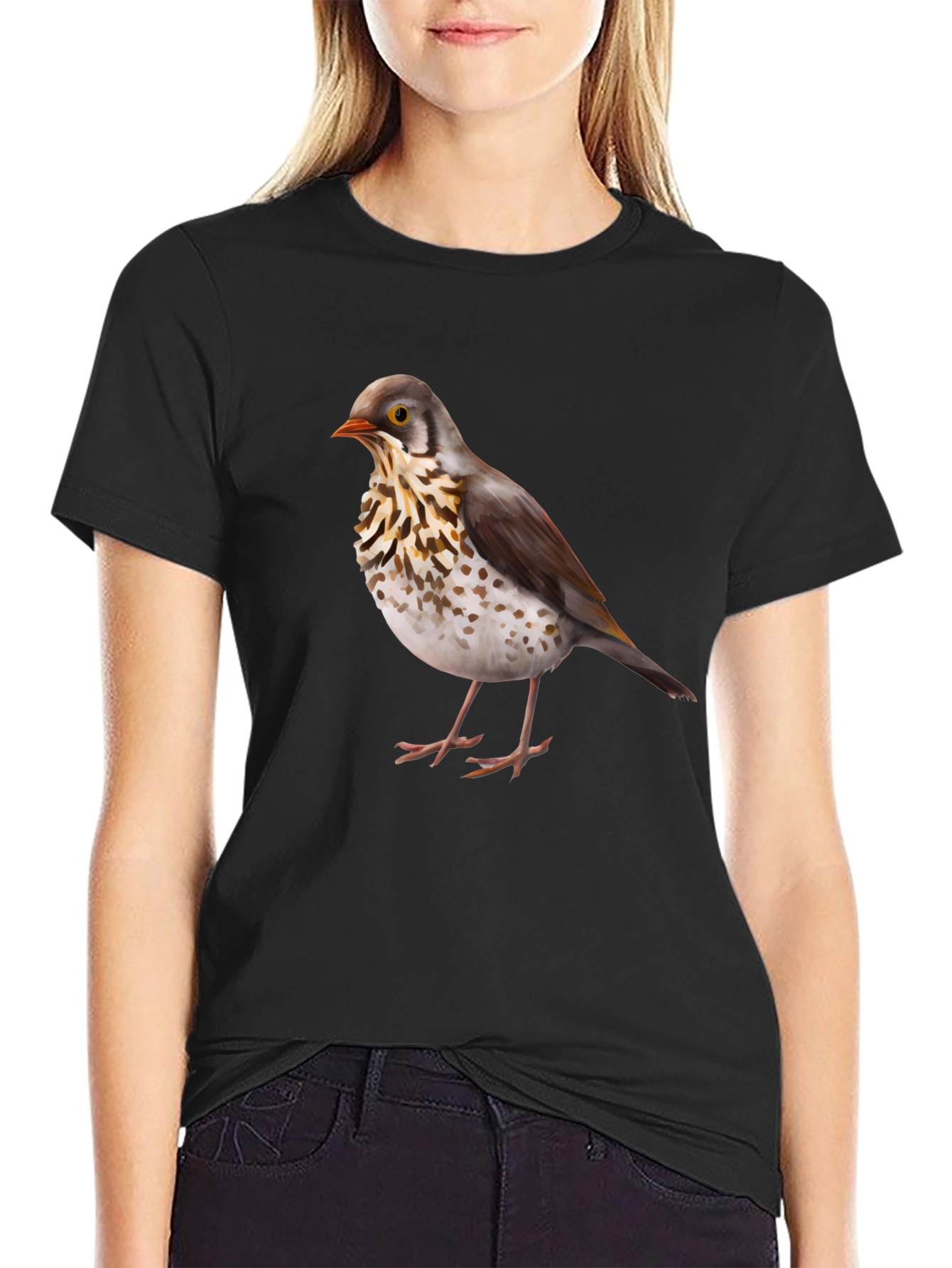 Black Bird Graphic Print Black T-Shirt view 2