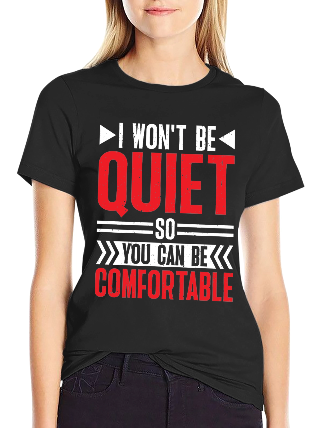 Black I Won't Be Quiet Slogan T-Shirt view 2