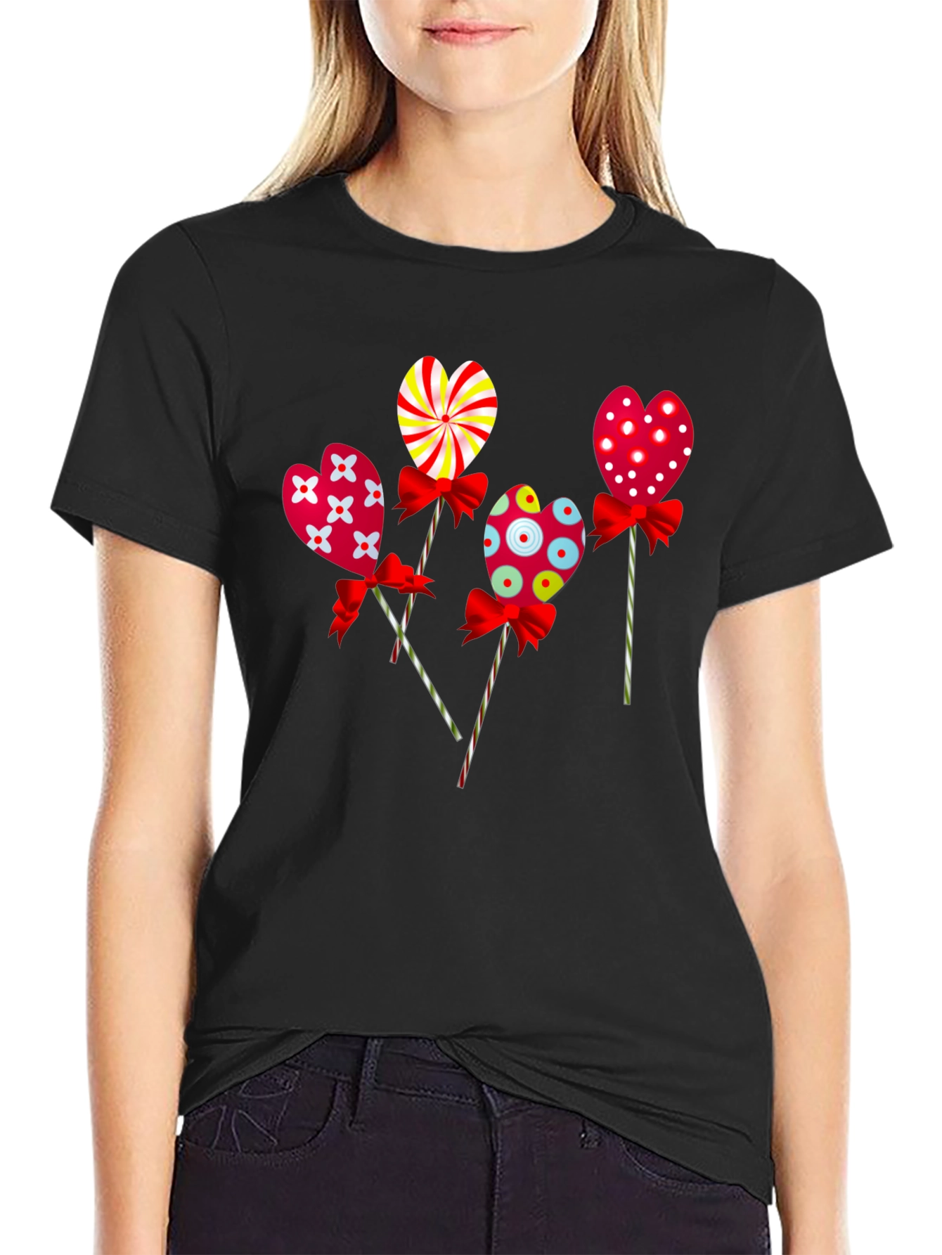 Black Heart Lollipop Graphic Tee - Cute Candy Design view 2