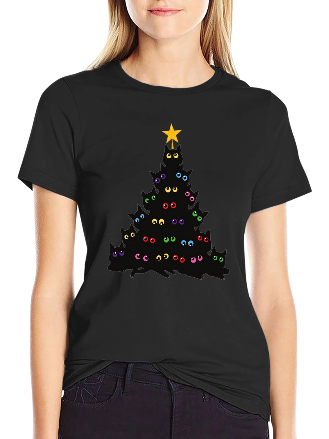 Black Eye See You Christmas Tree Black T-Shirt view 2