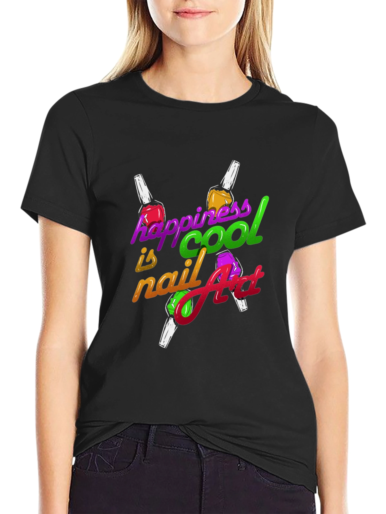 Black Happiness is Cool Nail Art T-Shirt - Trendy Graphic Tee view 2