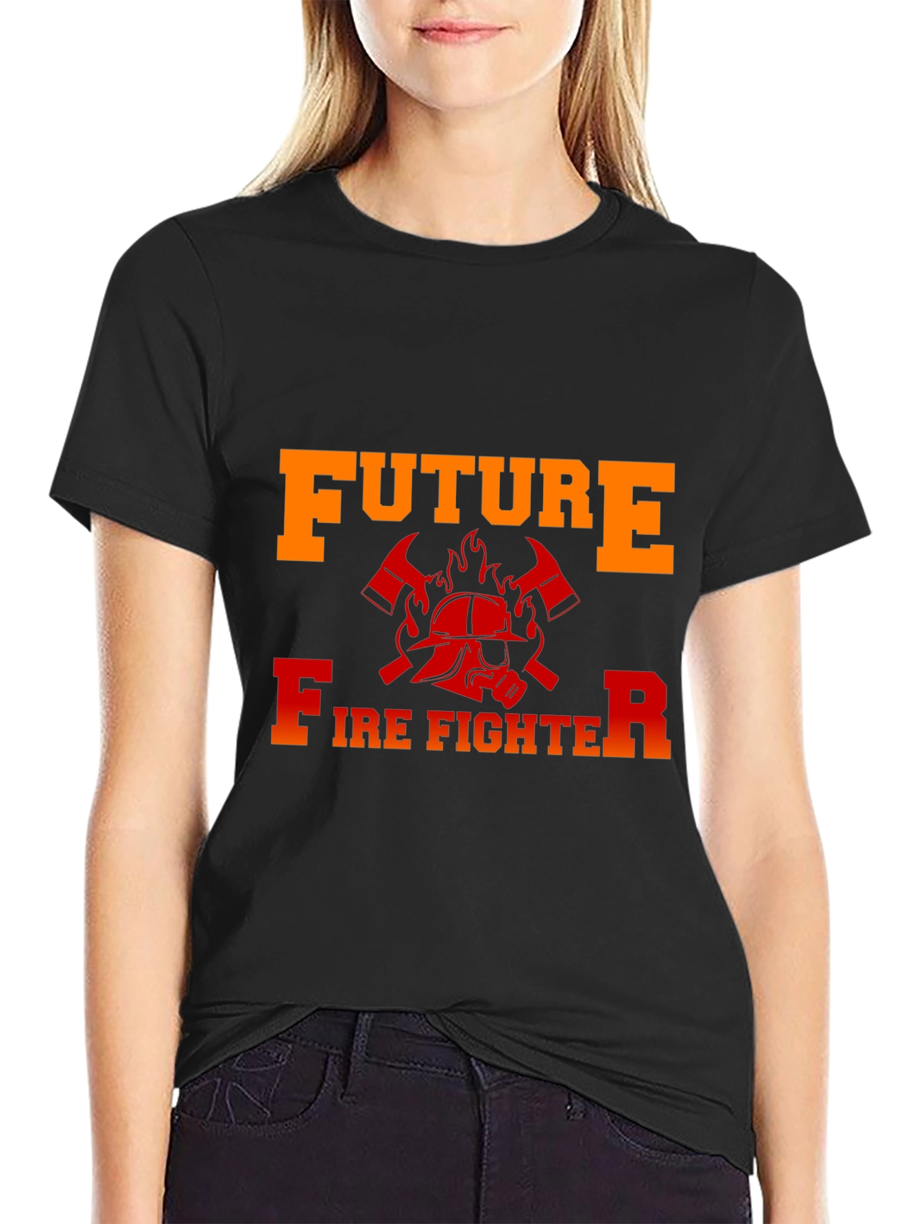 Black Future Firefighter Graphic T-Shirt - Black Cotton Tee view 2