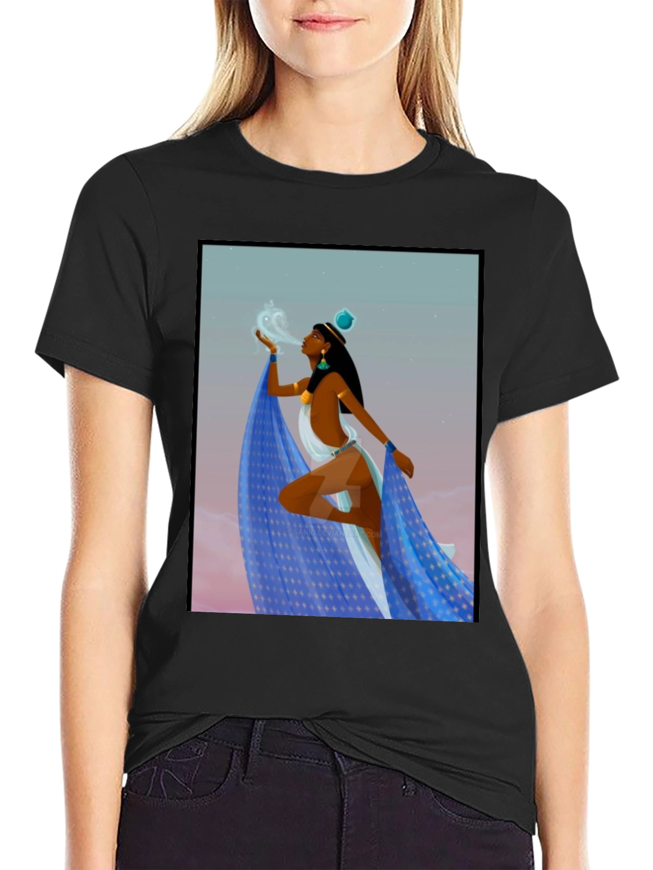 Black Egyptian Woman Design Black T-Shirt view 2