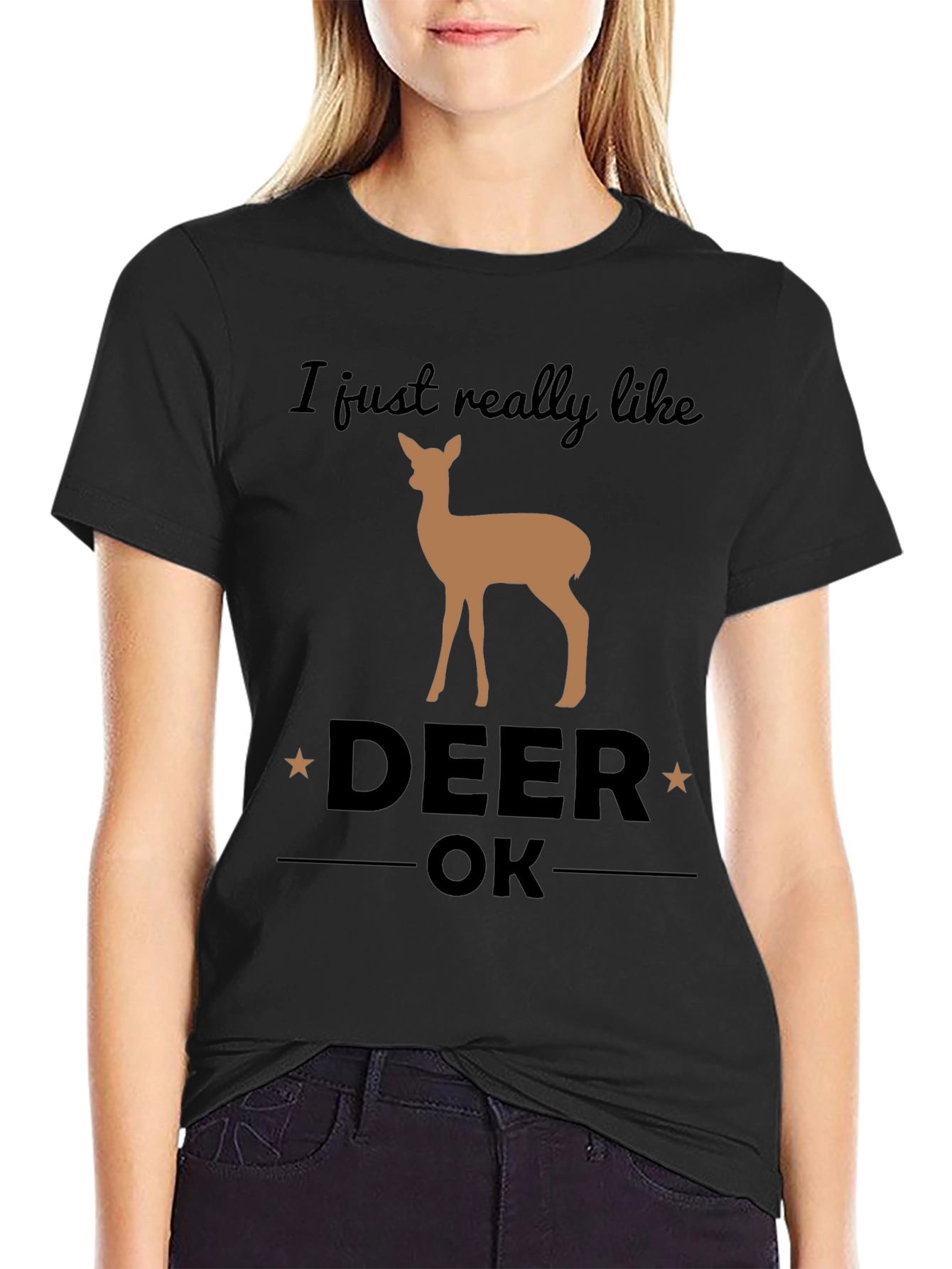 Black I Just Really Like Deer OK Graphic T-Shirt view 2