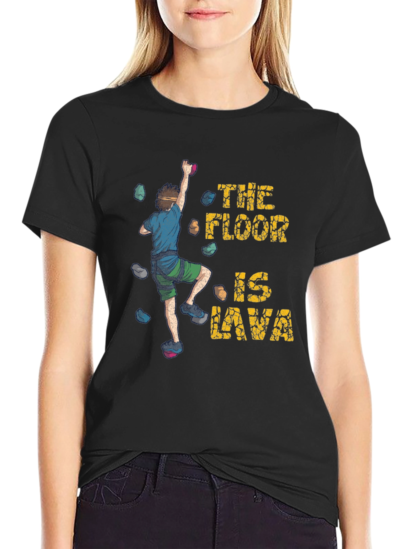 Black The Floor is Lava Climbing T-Shirt view 2