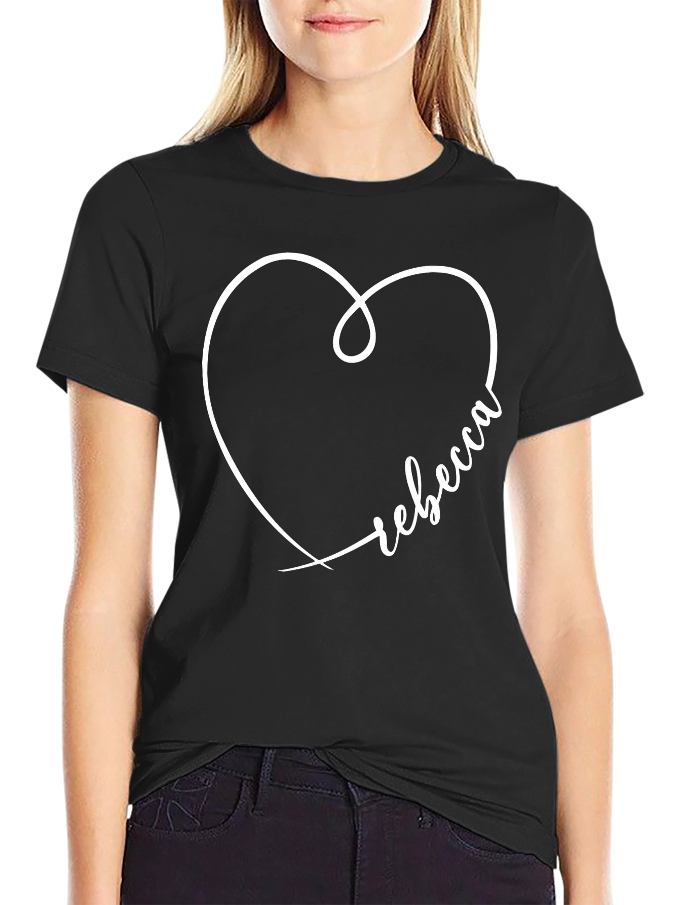 Black Rebecca Heart Tee - Personalized Graphic T-Shirt view 2
