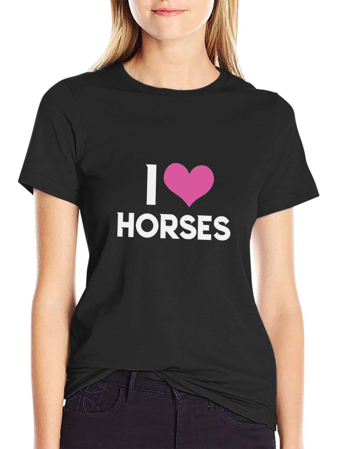 Black I Love Horses Graphic Tee - Black Cotton T-Shirt view 2
