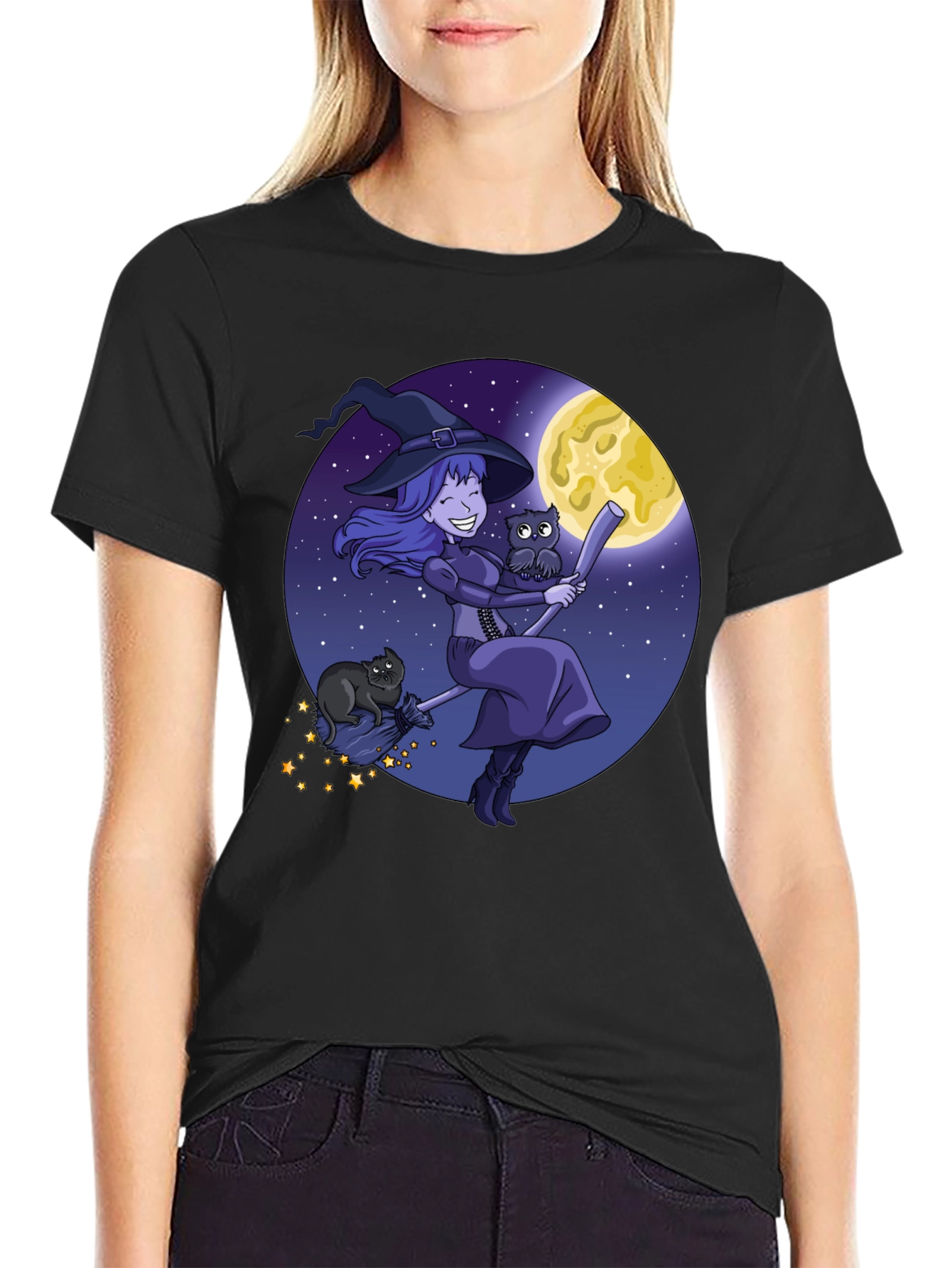 Black Witch on Broom T-Shirt - Halloween Ready! view 2