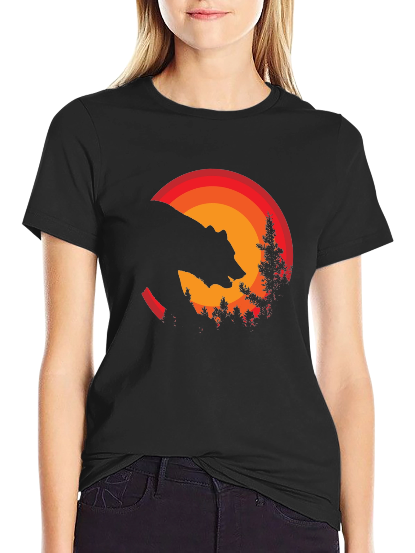Black Bear Sunset Graphic Tee - Nature Inspired Black T-Shirt view 2