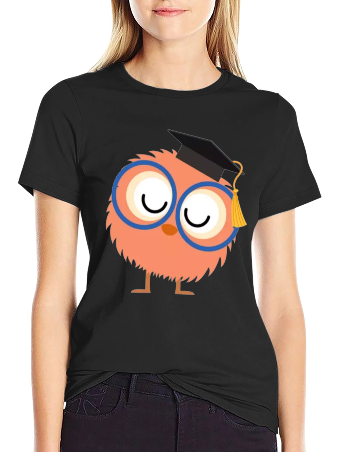 Black Cute Graduate Owl T-Shirt view 2