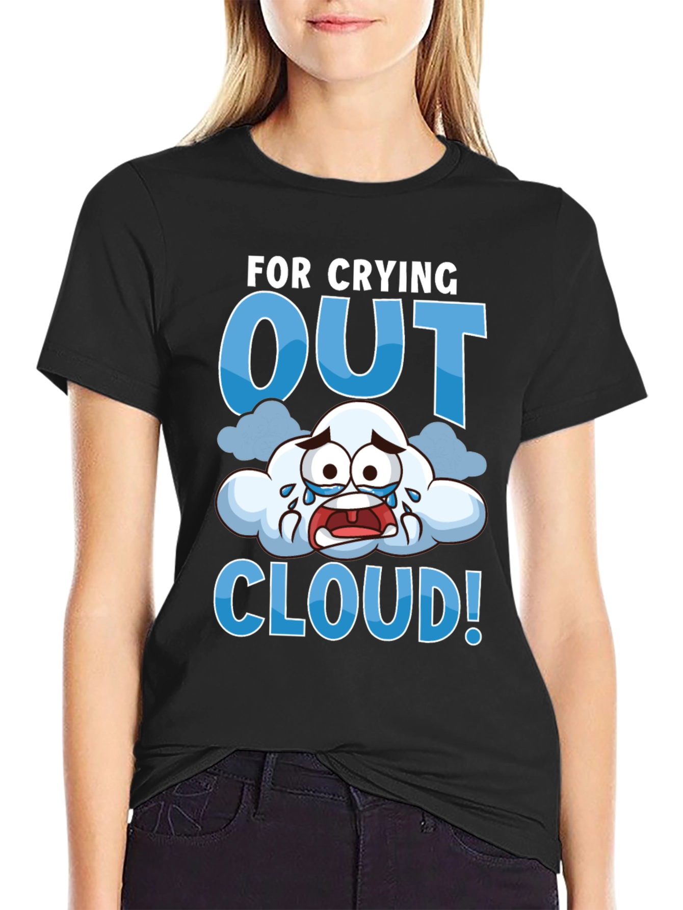 Black Crying Out Cloud T-Shirt - Funny Weather Tee view 2