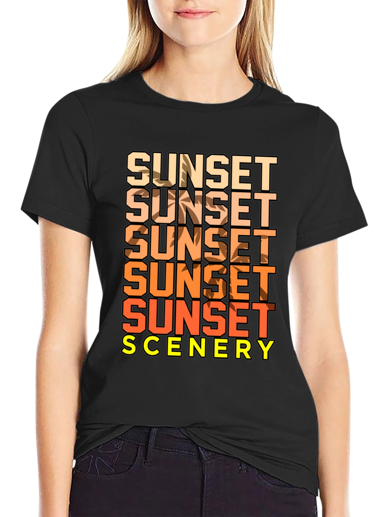 Black Sunset Scenery Graphic T-Shirt - Black view 2