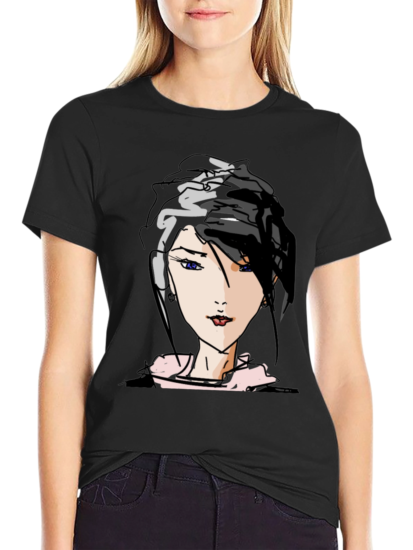 Black Anime Girl Graphic Tee - Trendy Black T-Shirt view 2