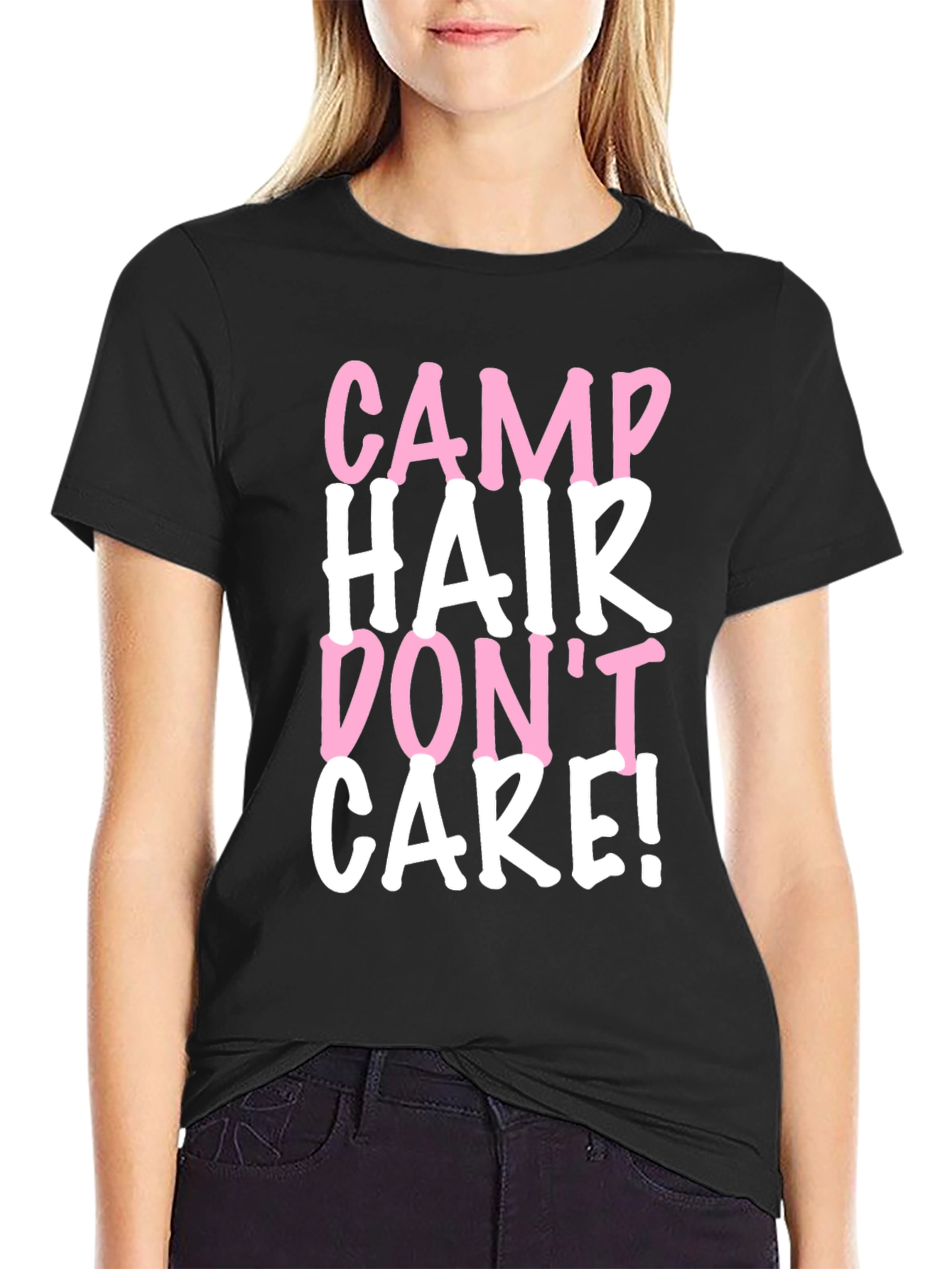 Black Camp Hair Don't Care Black Cotton Tee view 2