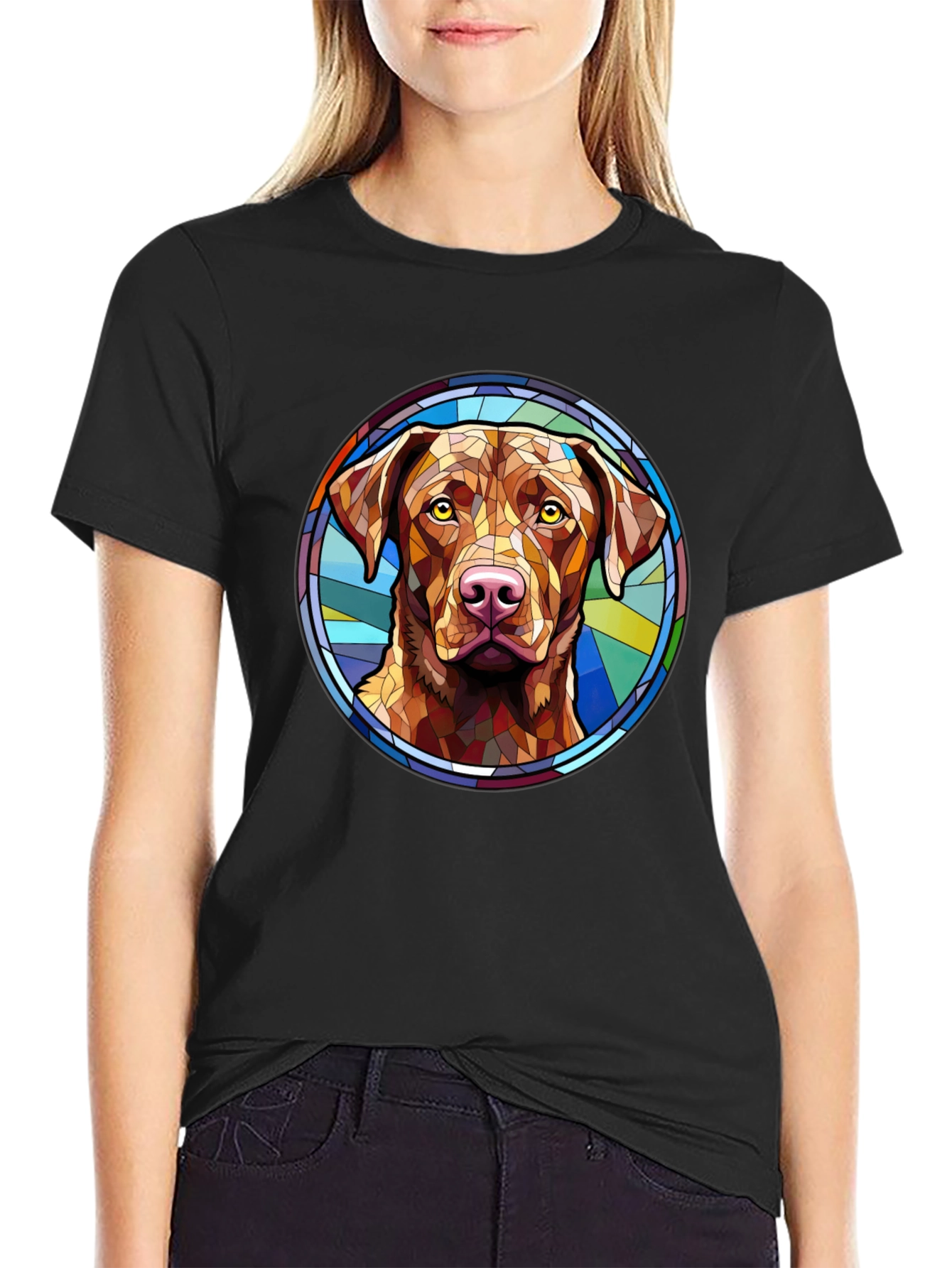 Black Dog Breed Stained Glass Style Tee view 2