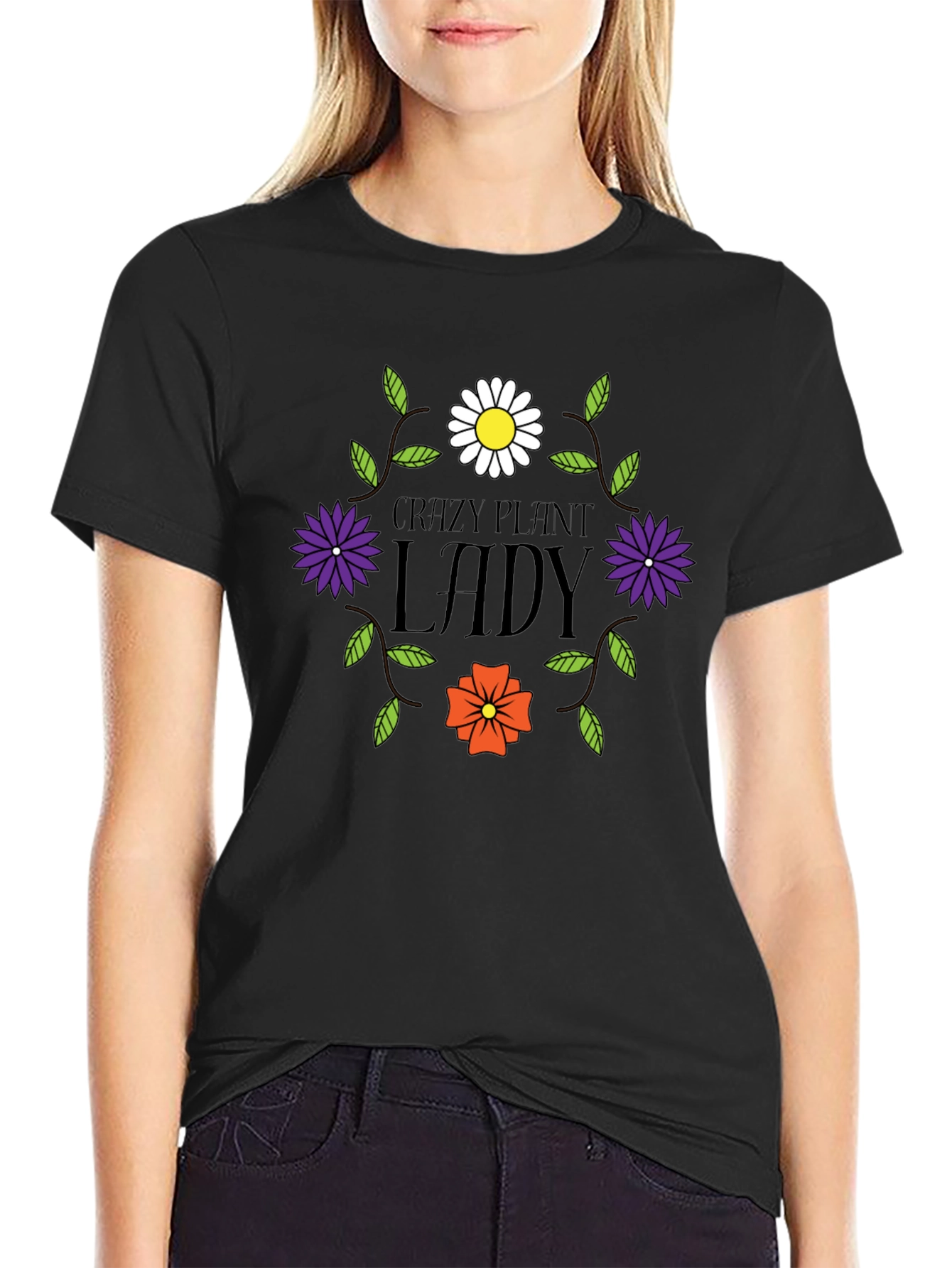Black Crazy Plant Lady Graphic Tee - Unisex Black T-Shirt view 2