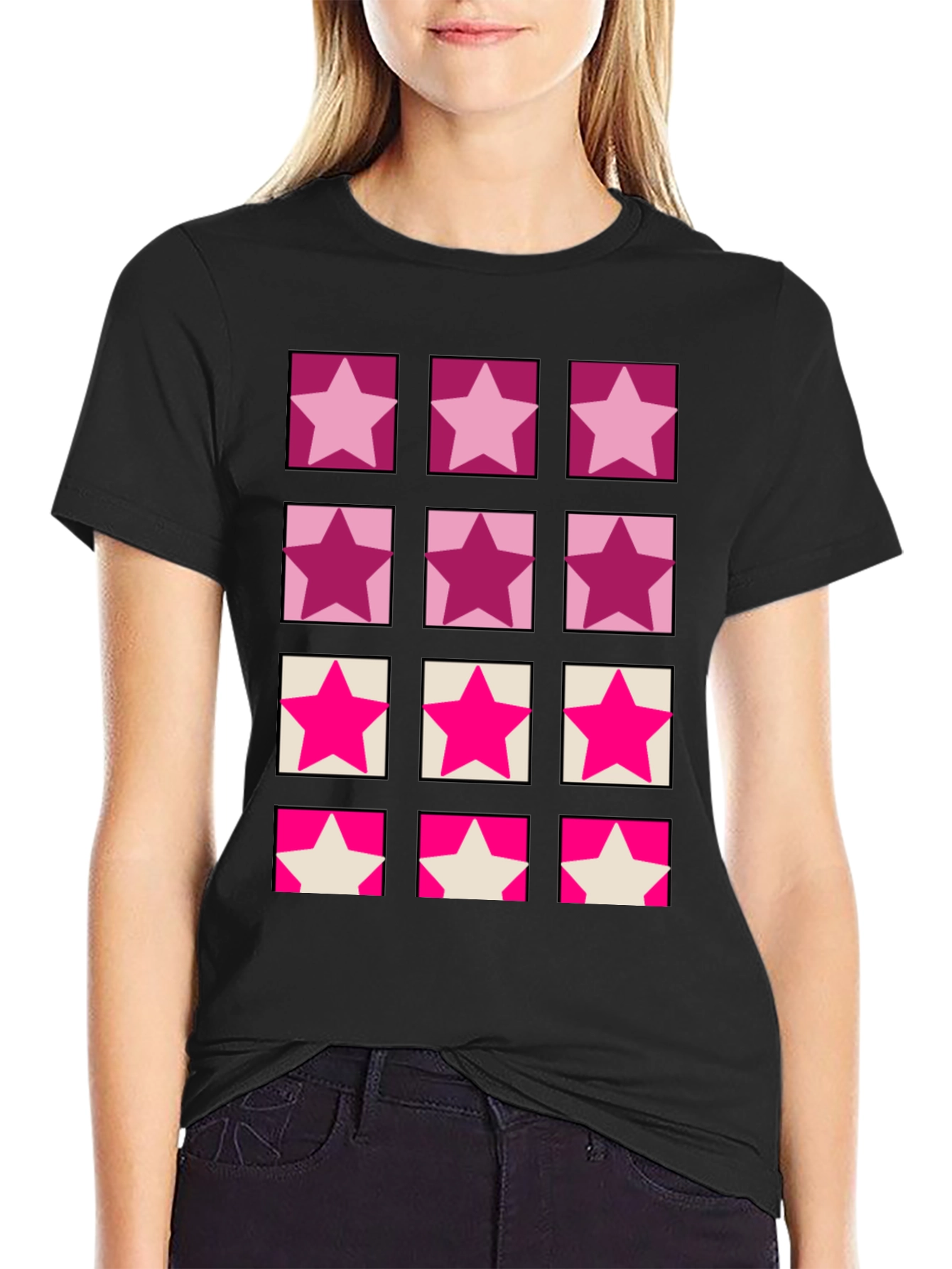 Black Star Pattern Crew Neck T-Shirt view 2
