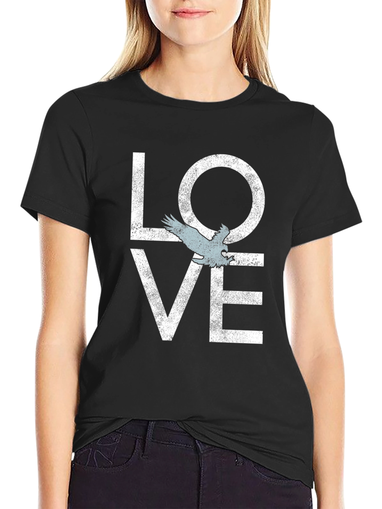 Black Love Bird Graphic Tee - Soft Black Cotton Shirt view 2