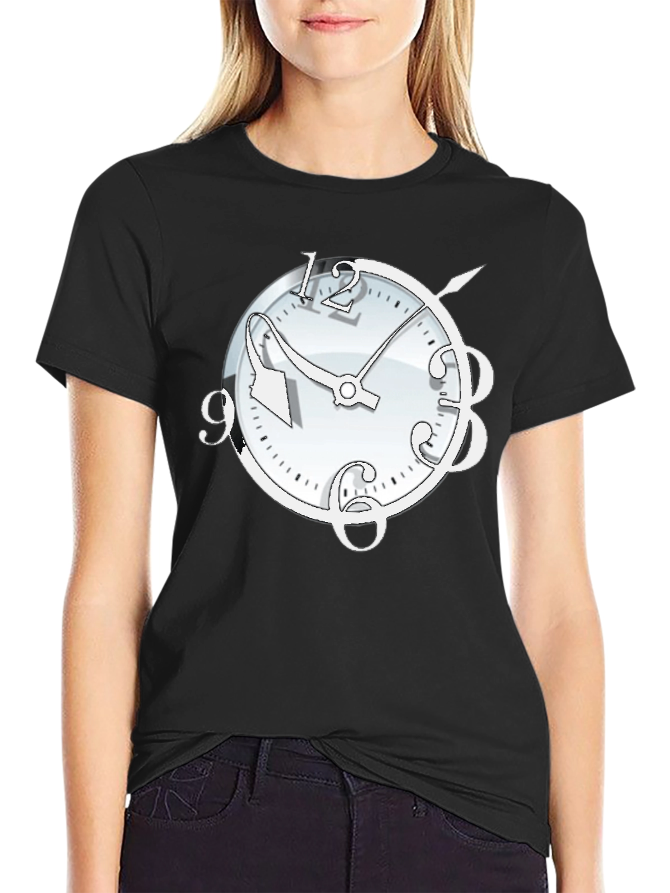 Black Surrealist Clock Graphic T-Shirt - Time Bender view 2